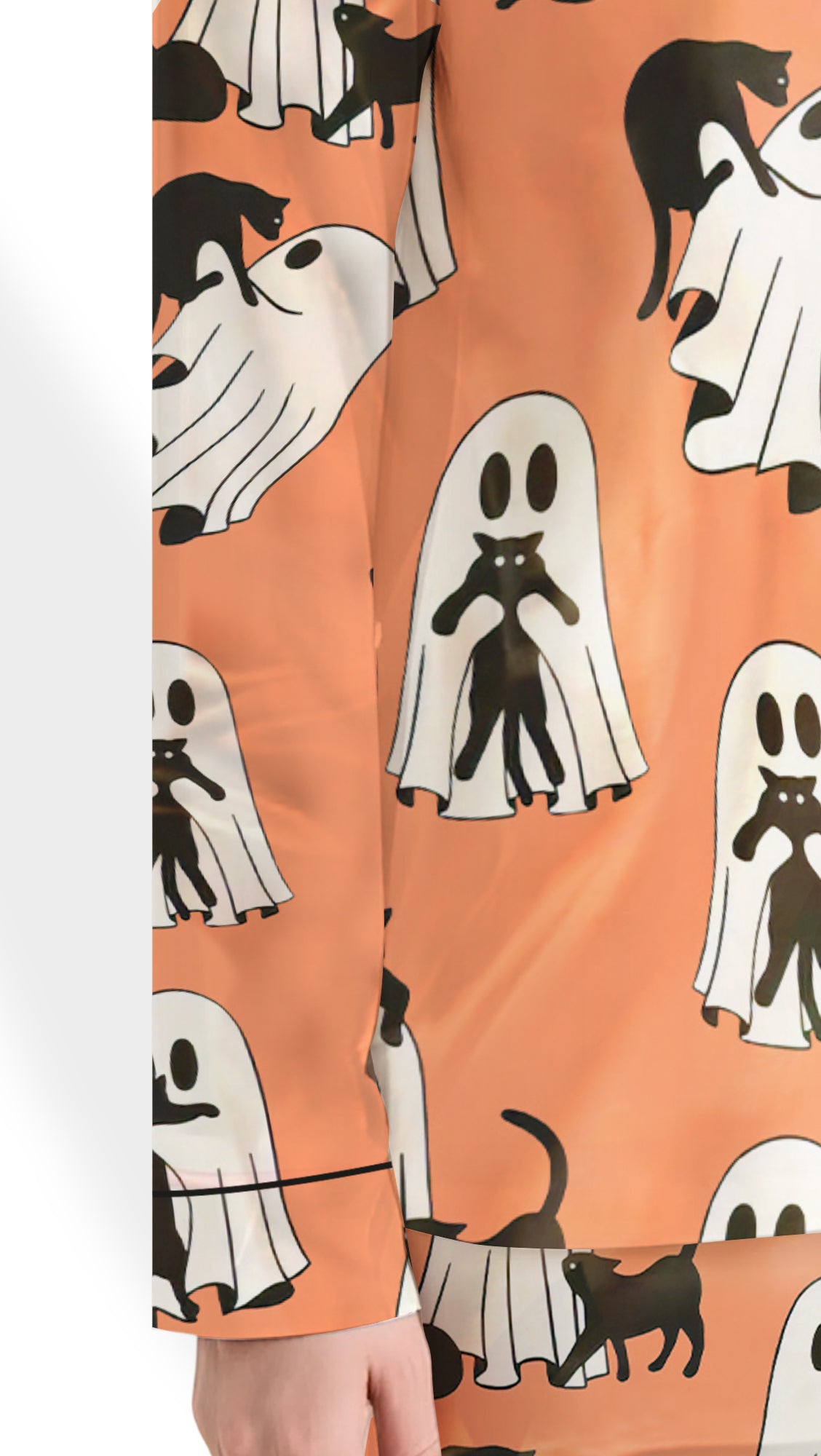 Halloween Ghost Pajama Set – Women’s Retro Ghost Cat Satin PJs