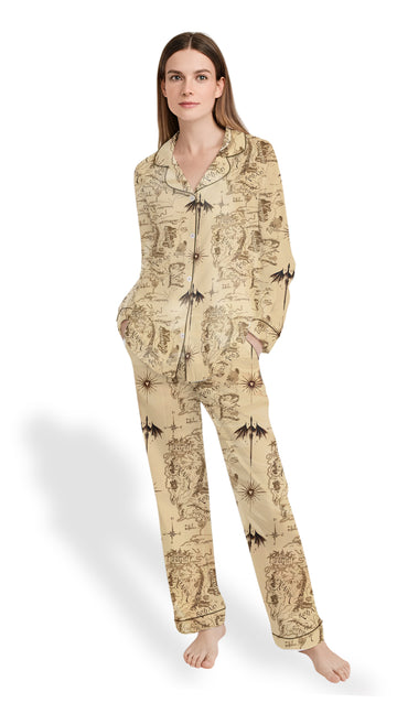 Women’s Lord of the Rings Pajama Set – Middle Earth Map Satin PJs