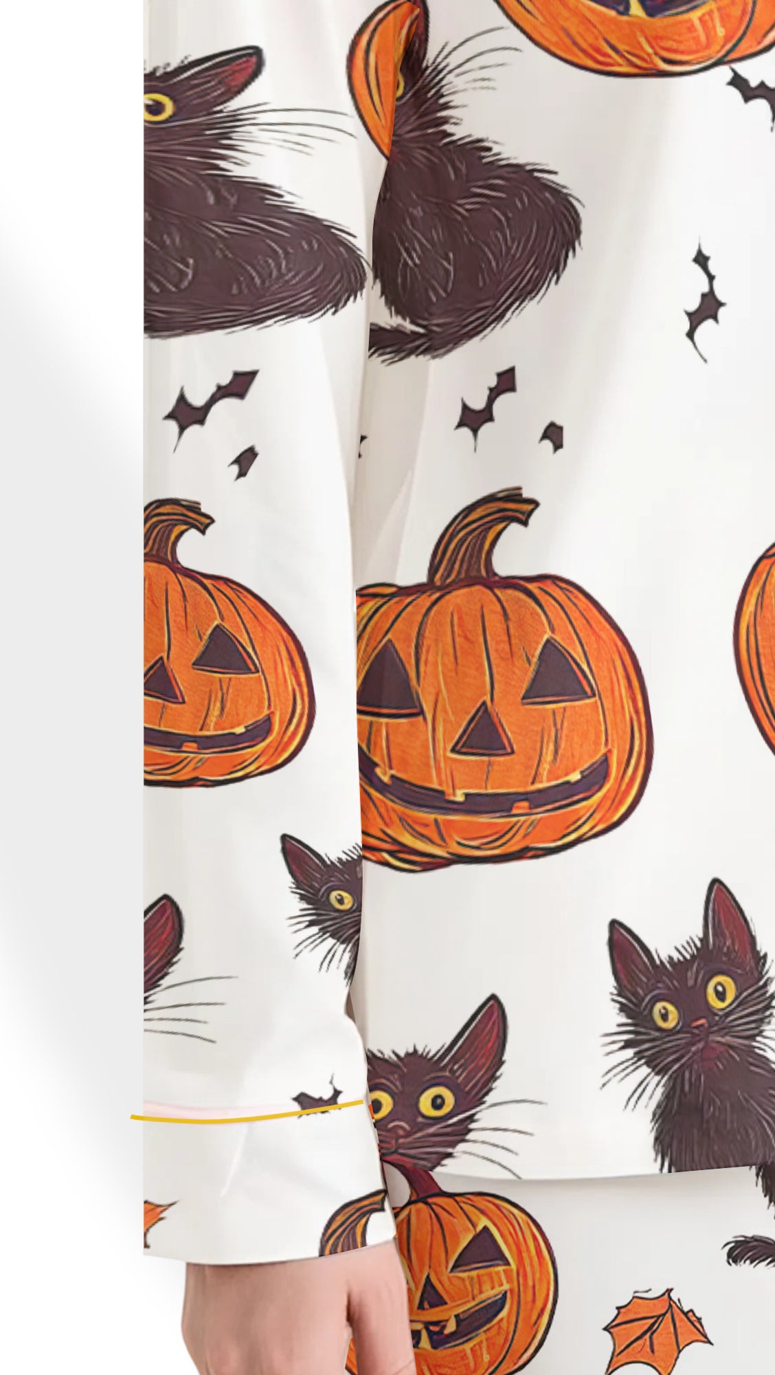 Women’s Satin Pajamas – Halloween Pumpkin Cat Sleepwear
