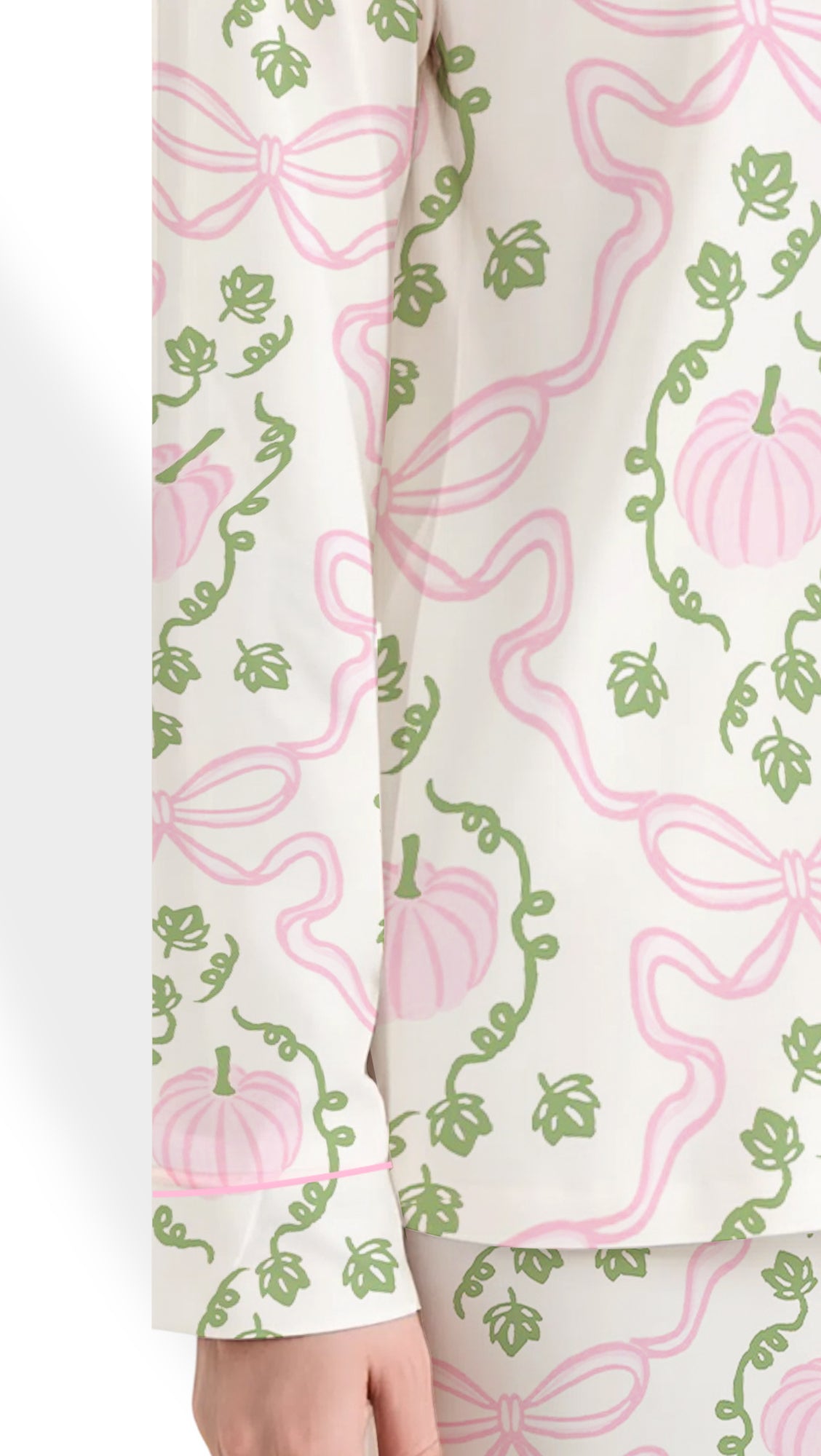 Pink Pumpkin & Bow Trellis Satin Sleepwear- Women’s Fall Pajama Set