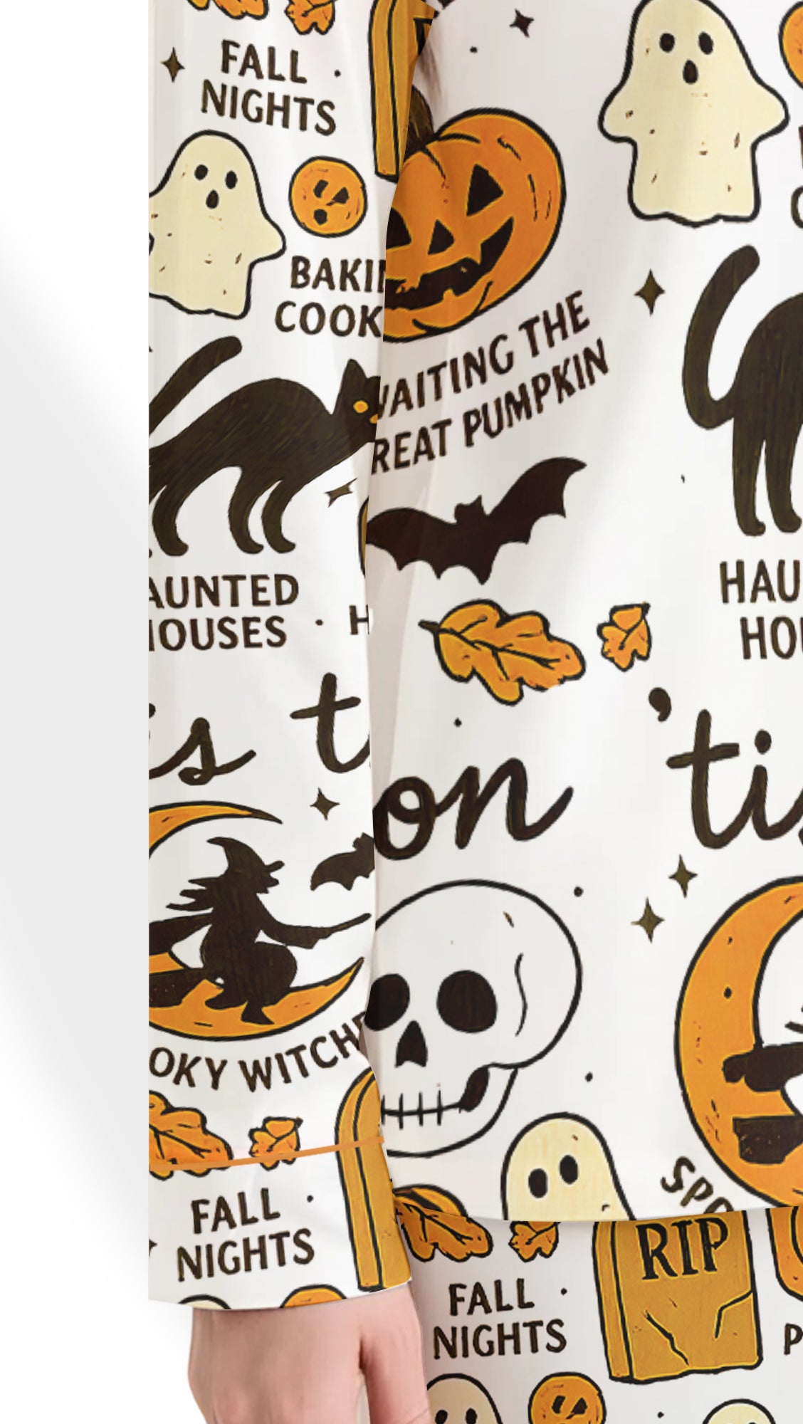 Retro Ghost Pajama Set – Women’s Satin Halloween Sleepwear, Boho Autumn PJs