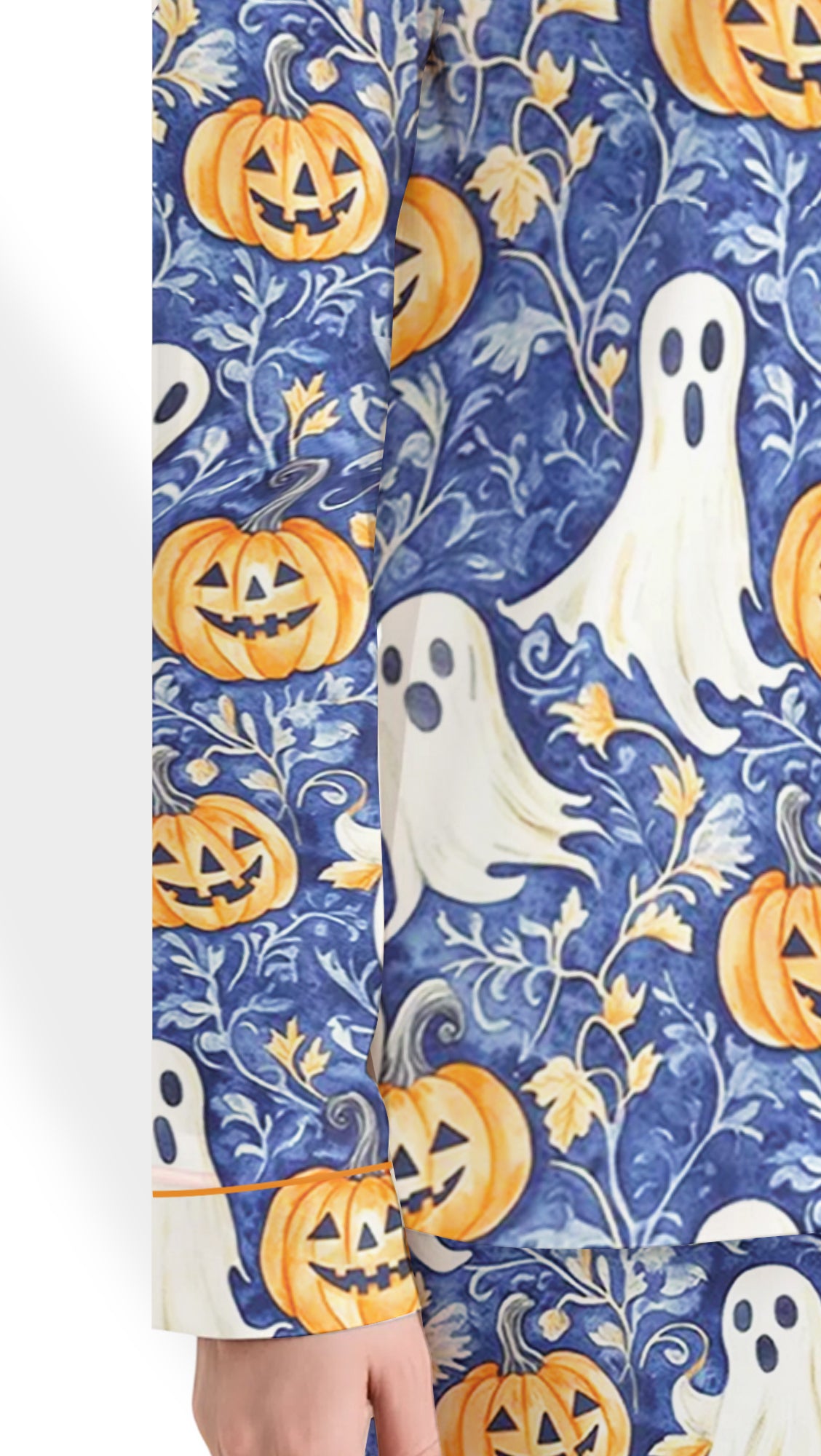 Women’s Ghost & Pumpkin Pajama Set – Preppy Halloween Satin Sleepwear