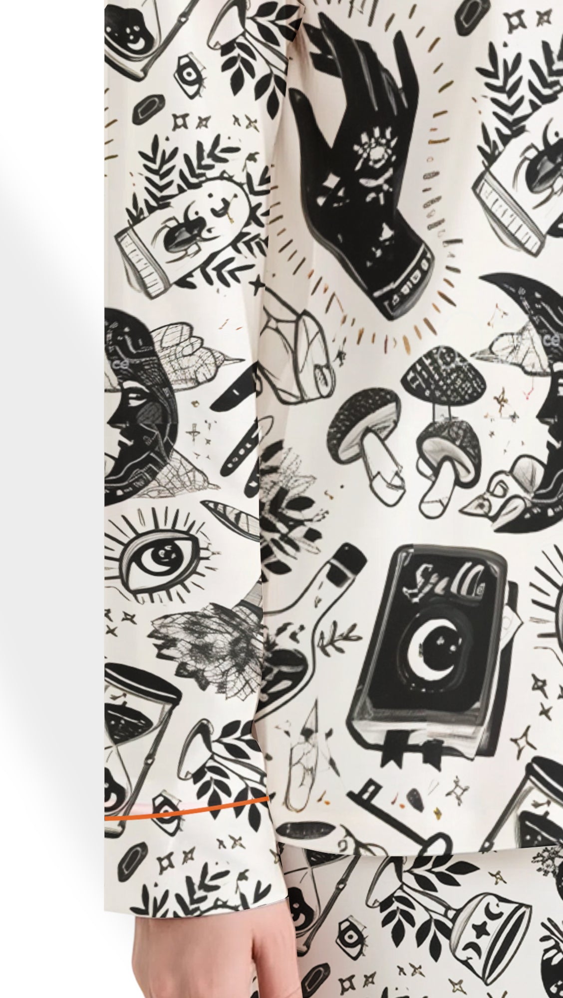 Women’s Witchy Things Pajama Set – Black & White Halloween Cat Satin PJs