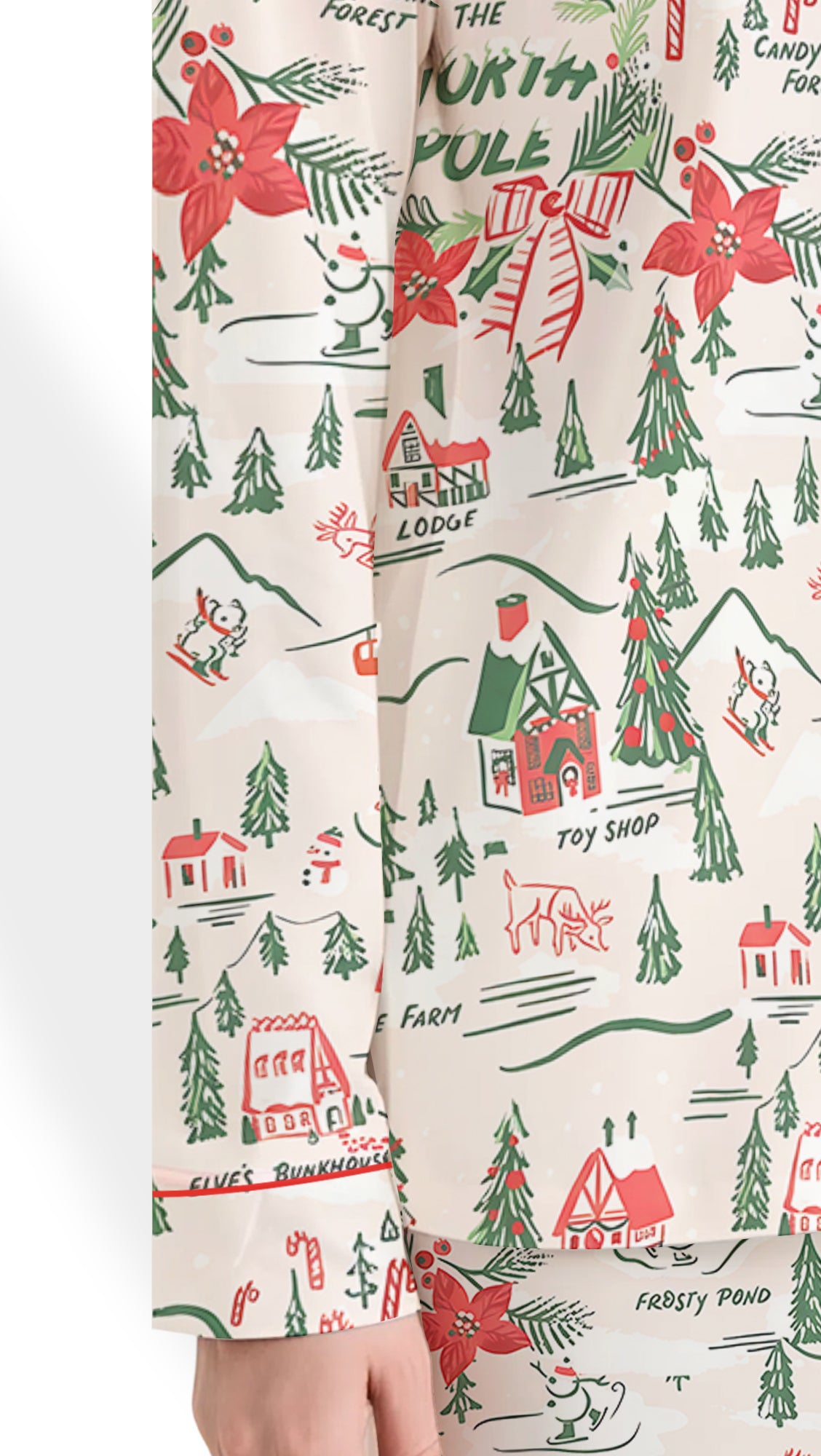 North Pole Village Map Christmas Satin Pajama Set – Retro Holiday PJs