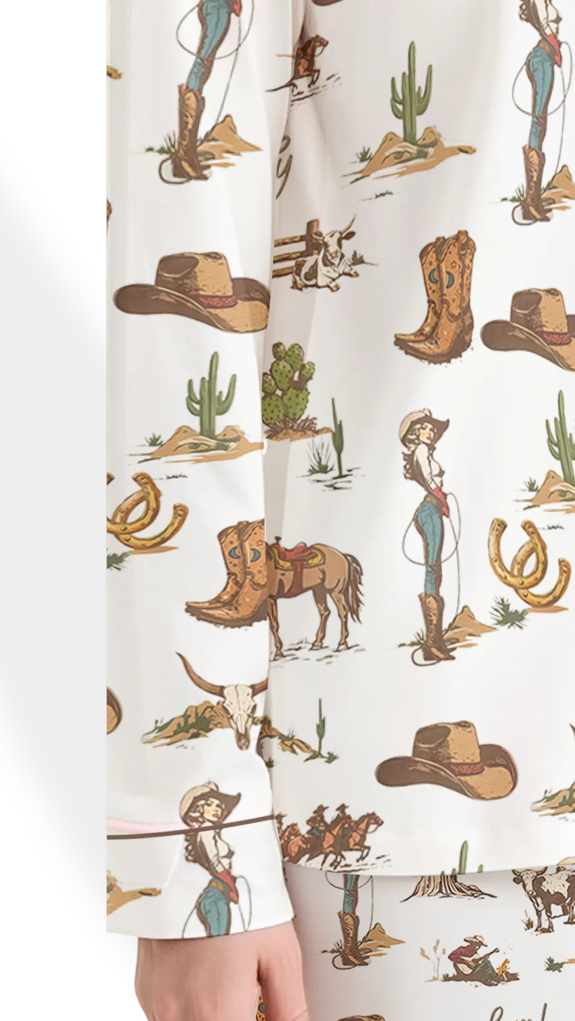 Women’s Rustic Americana Cowboy Satin Pajama Set – Vintage Western PJs