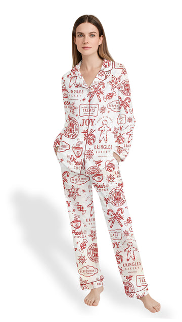Women’s Merry Christmas Cookies Satin Pajama Set