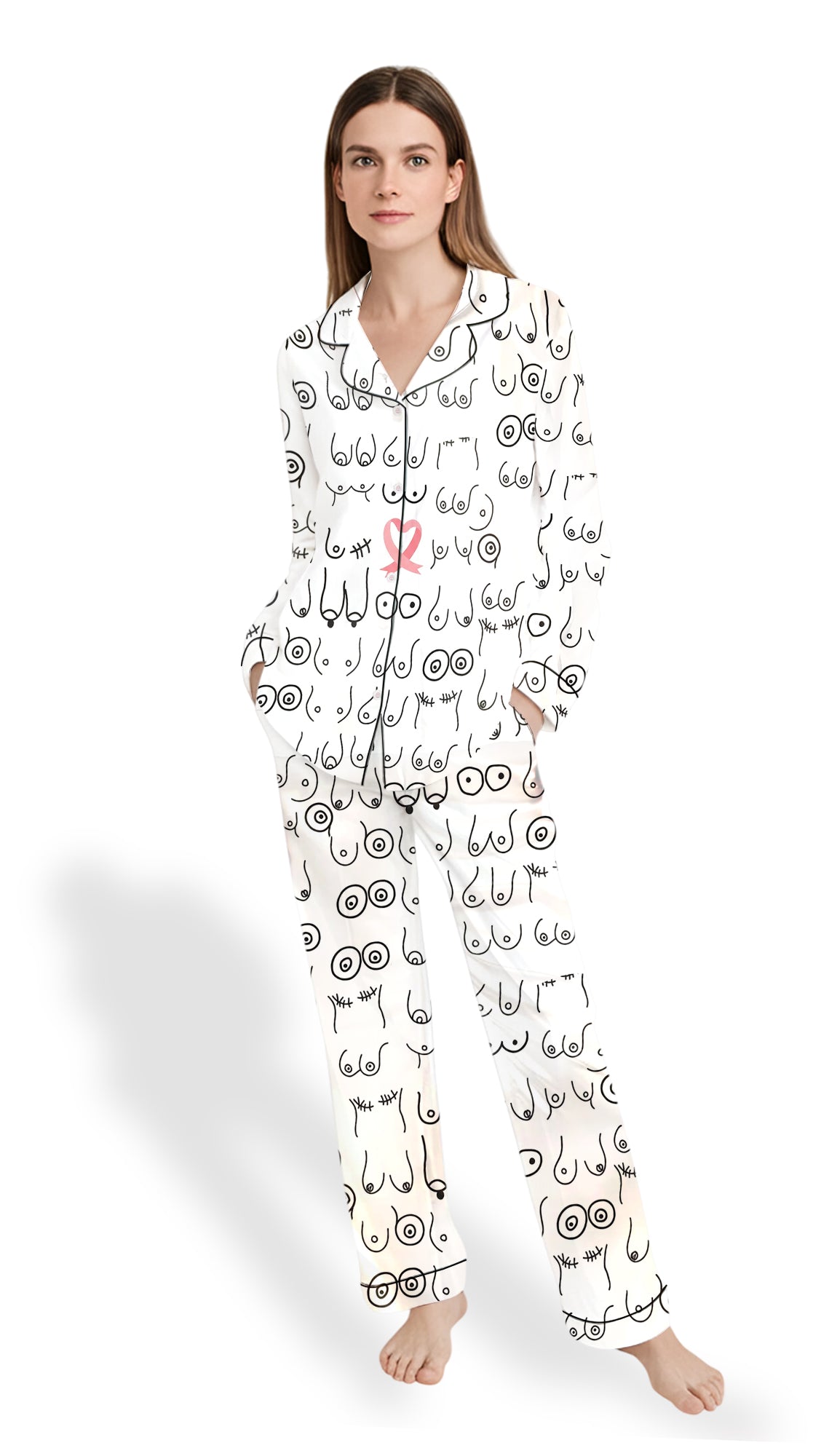 Breast Cancer Awareness Pink Ribbon Satin Pajama Set