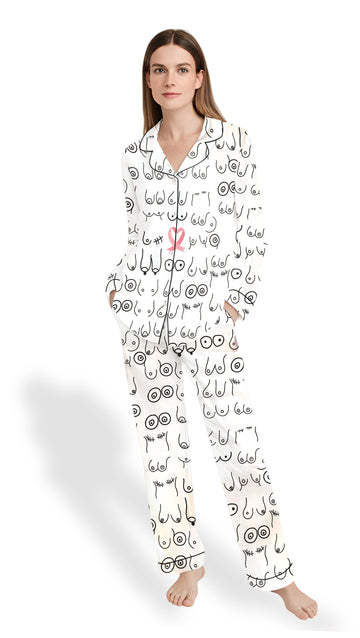 Breast Cancer Awareness Pink Ribbon Satin Pajama Set