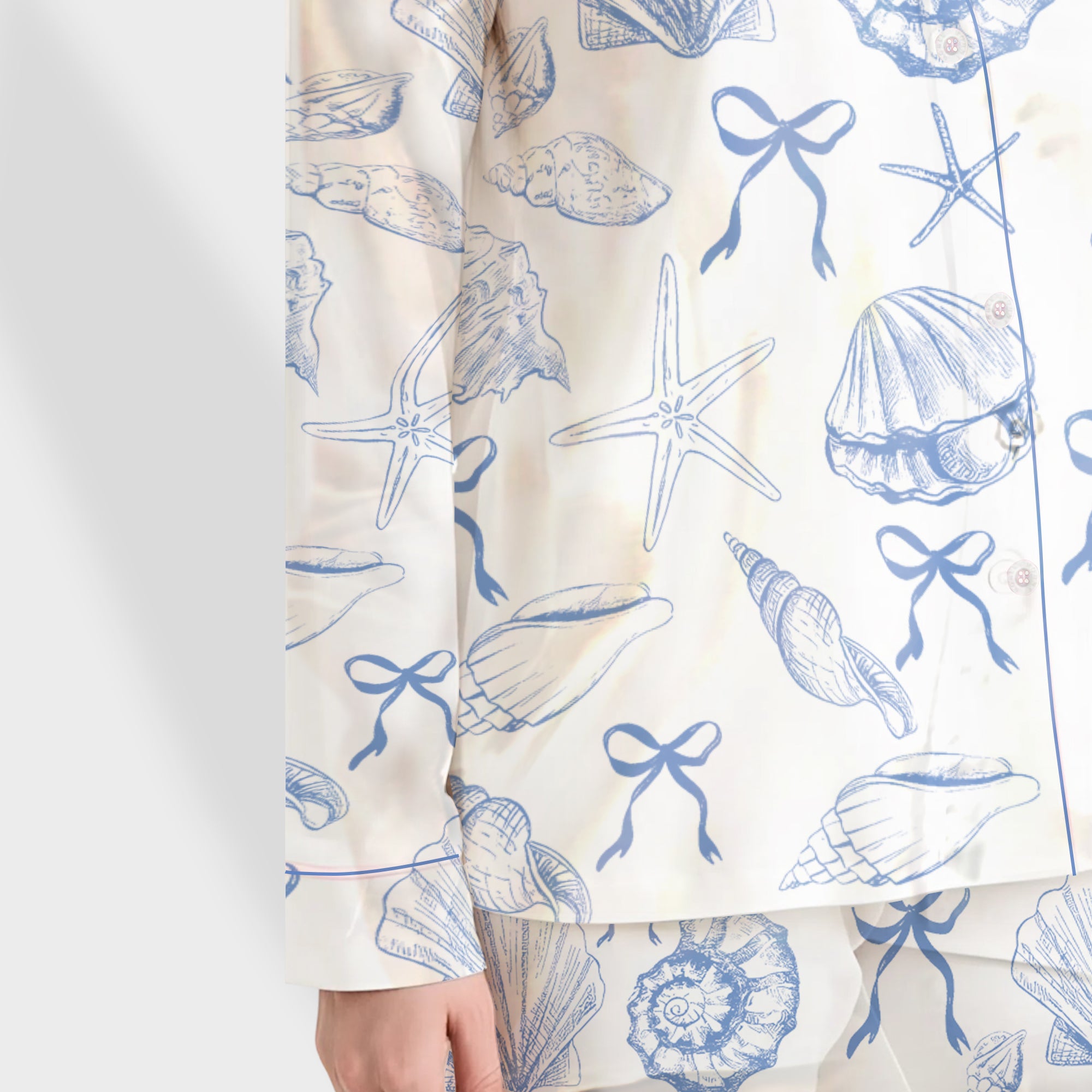 Coquette Seashell Coastal Satin Pajama Set – Women’s Beachy Summer Short Sleeve PJs