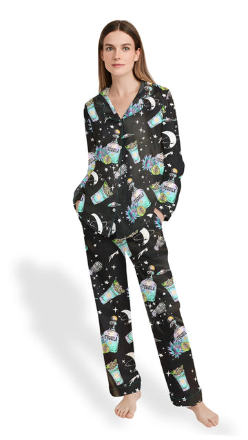Witch Halloween Pajama Set - Satin Spooky Party PJs