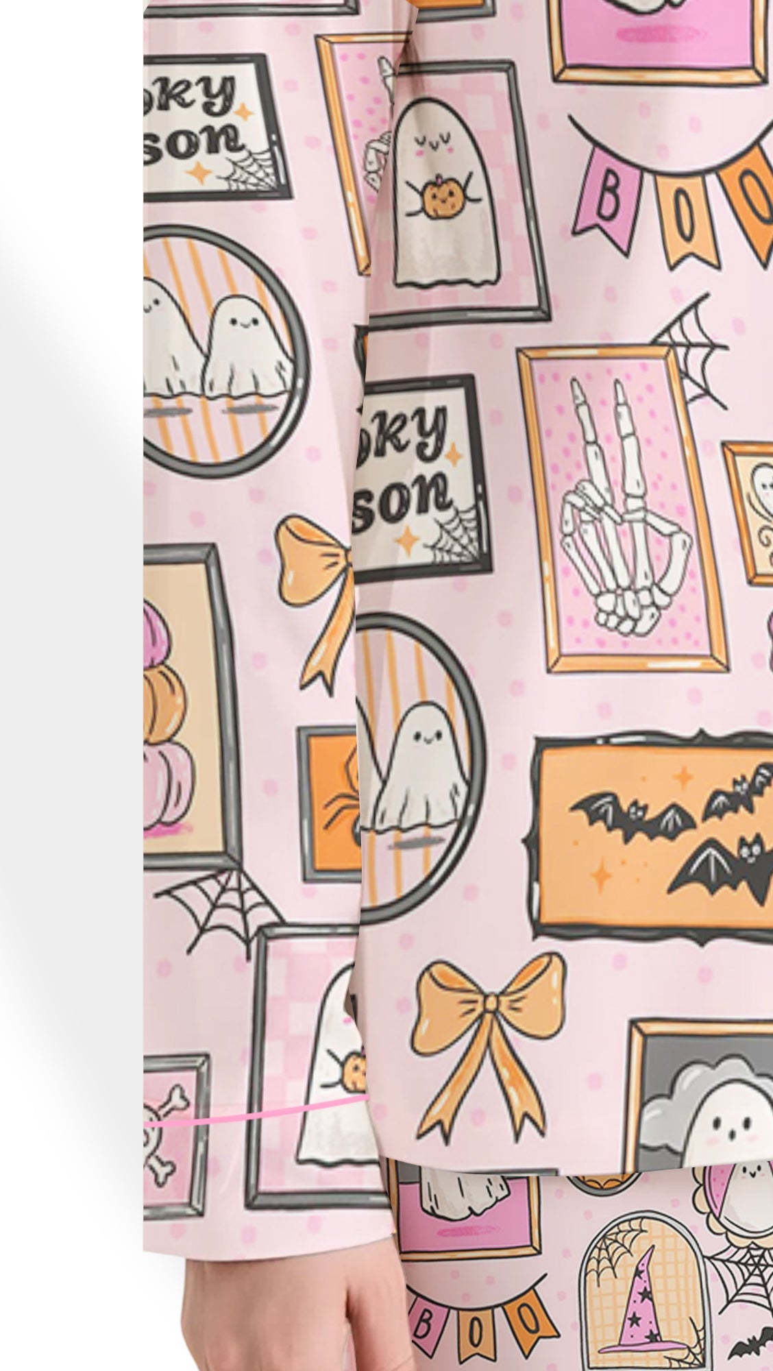 Spooky Ghost Frames Halloween Satin Pajama Set