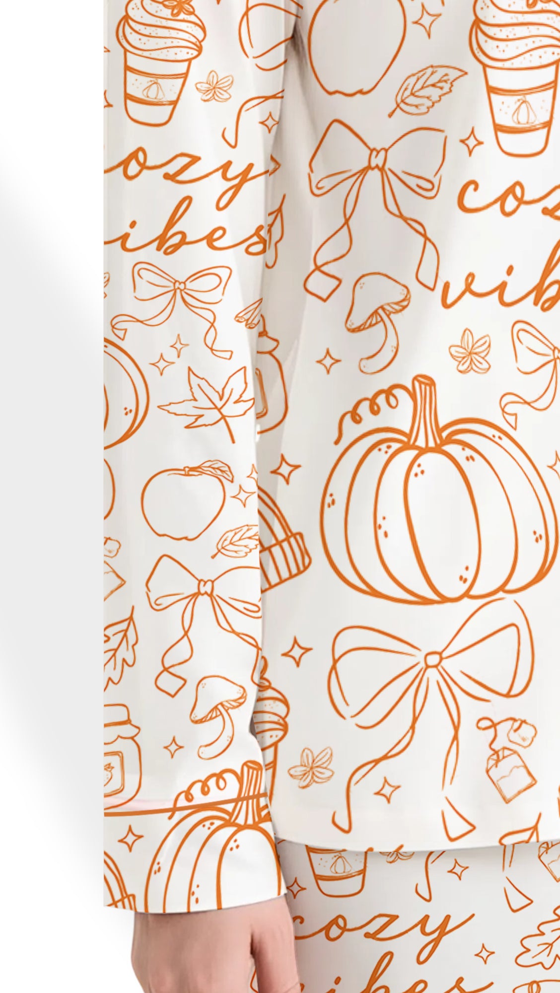 Women’s Coquette Pumpkin Spice Latte Pajama Set – Fall Cozy Satin PJs