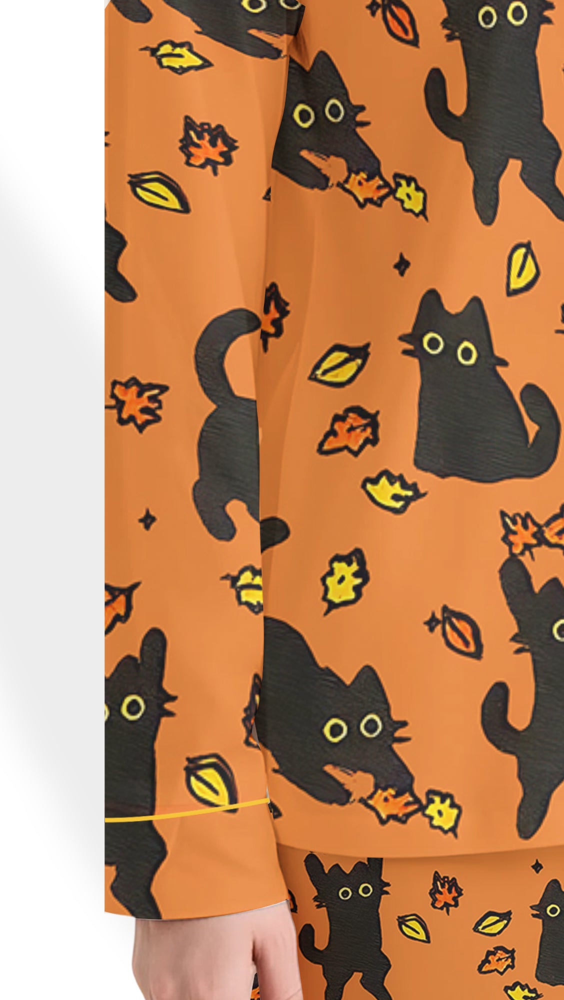 Women’s Black Cat Fall Halloween Satin Pajama Set