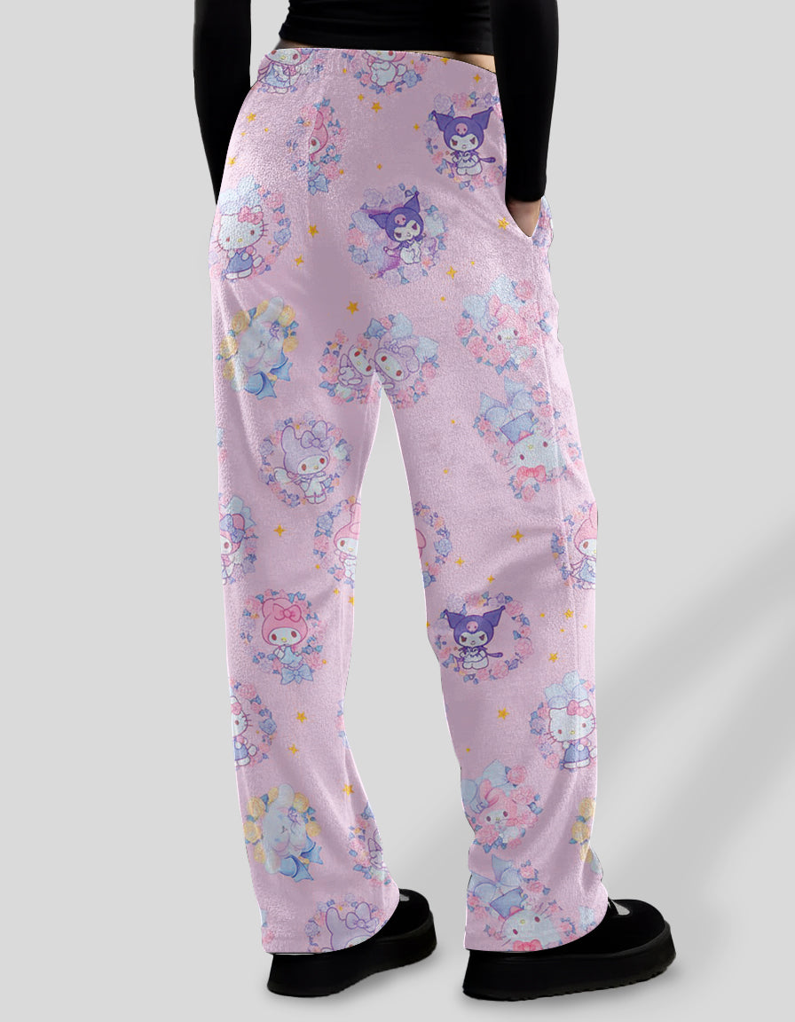 Cat Kitty And Friends Floral Wreath Pajama Pants