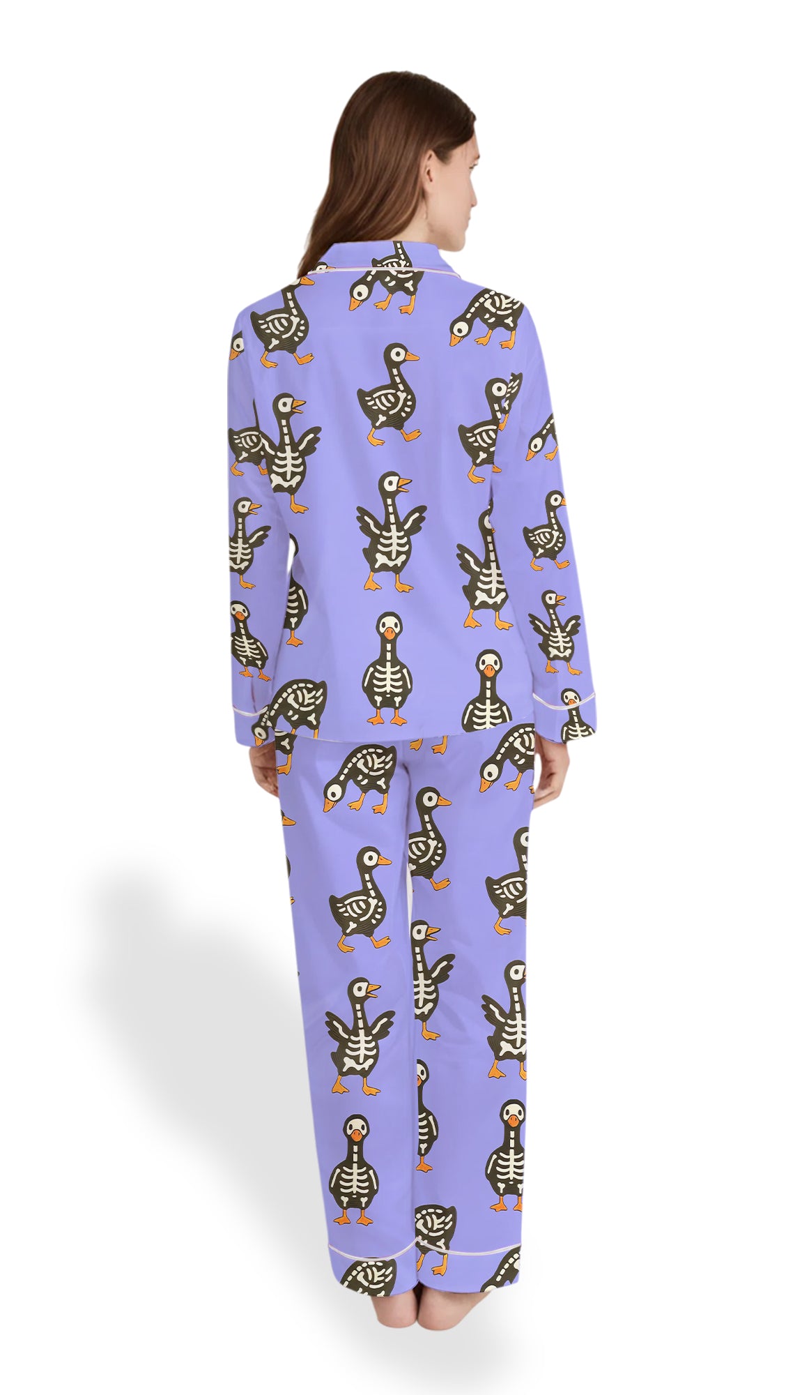 Women’s Skull Duck Pajama Set – Halloween Skull Goose Satin PJs