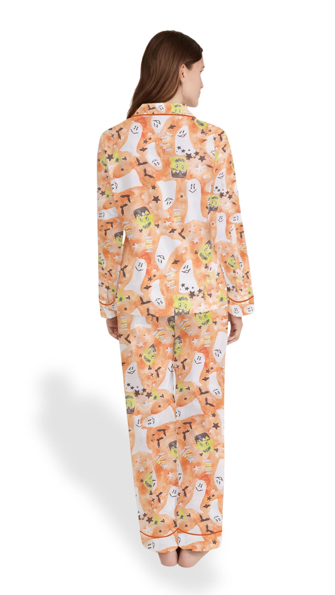 Starry Ghost Spooky Halloween Cute Ghost Aesthetics Pastel Halloween Print Satin Pajama Set