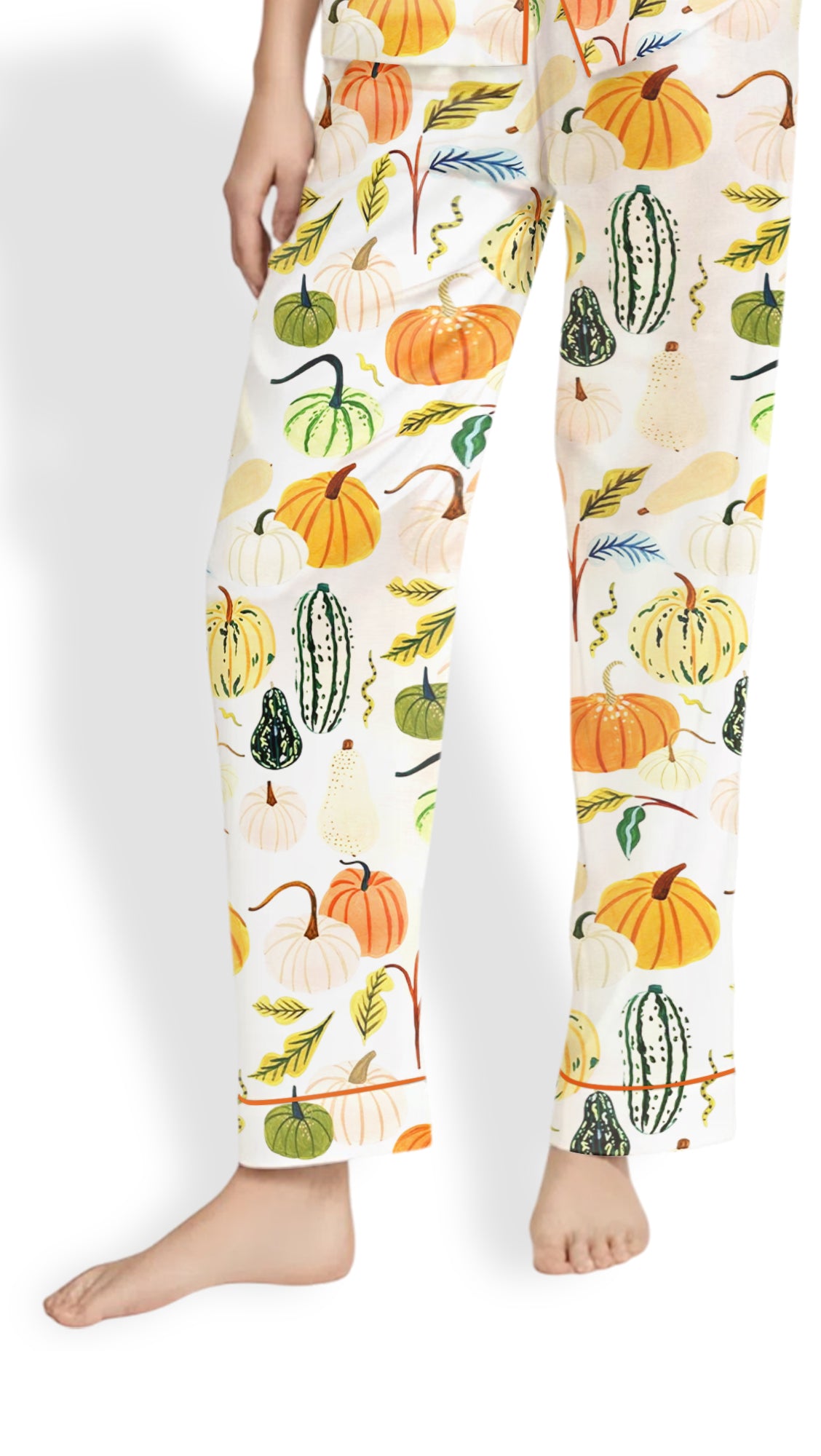 Watercolor Pumpkins Fall Pajama Set - Women’s Satin Autumn PJs