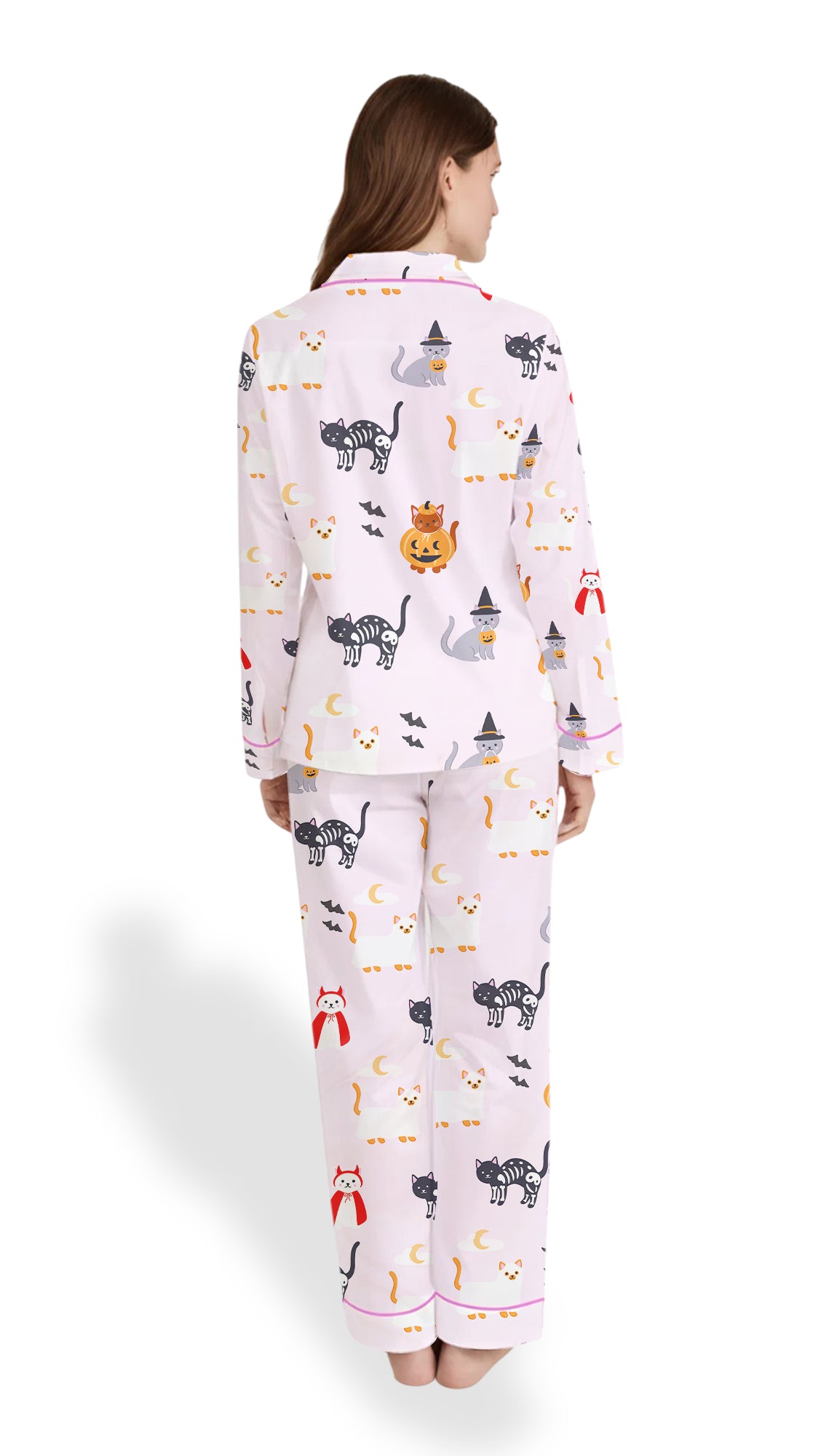Lil Ghostie Cat & Pumpkin Satin Pajama Set – Halloween PJs