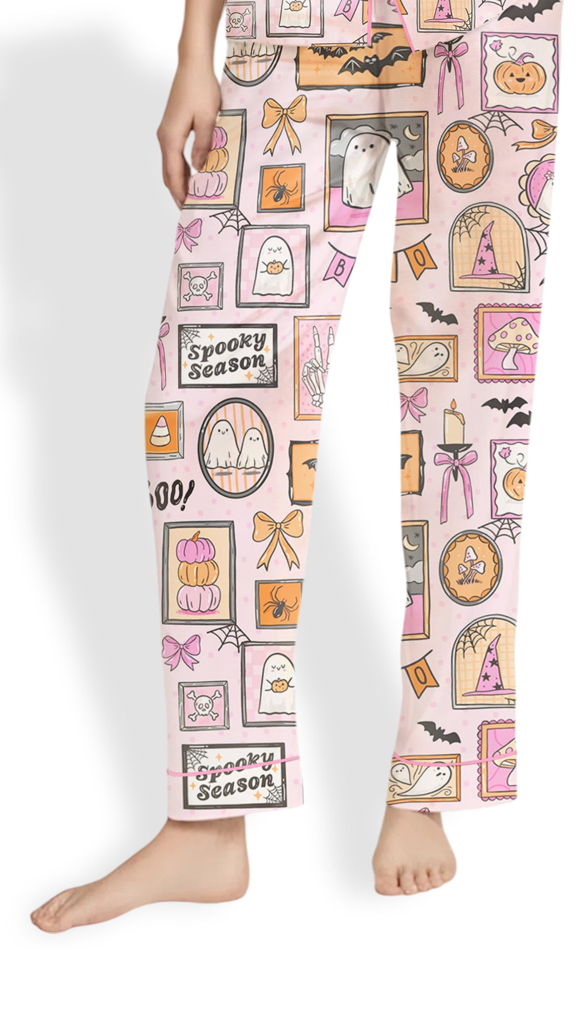 Spooky Ghost Frames Halloween Satin Pajama Set