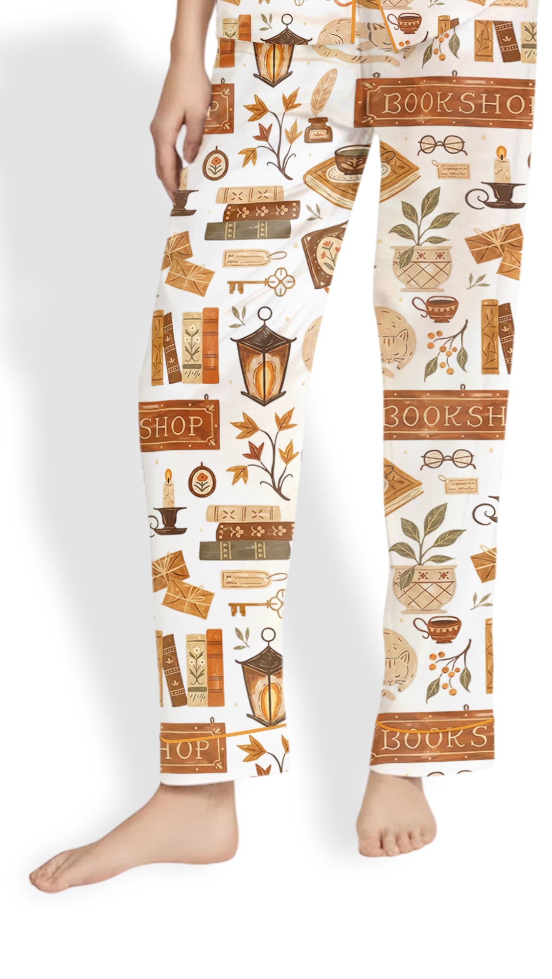 Bookish Love Autumn Satin Pajama Set – Women’s Cozy Long Sleeve PJs