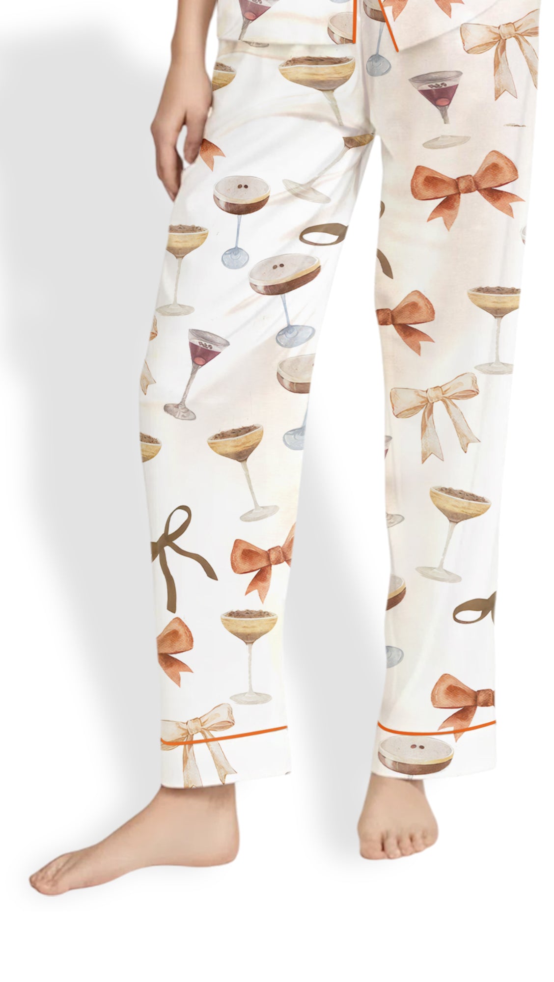 Espresso Martini Satin Pajama Set – Women’s Coquette Bow Short Sleeve PJs