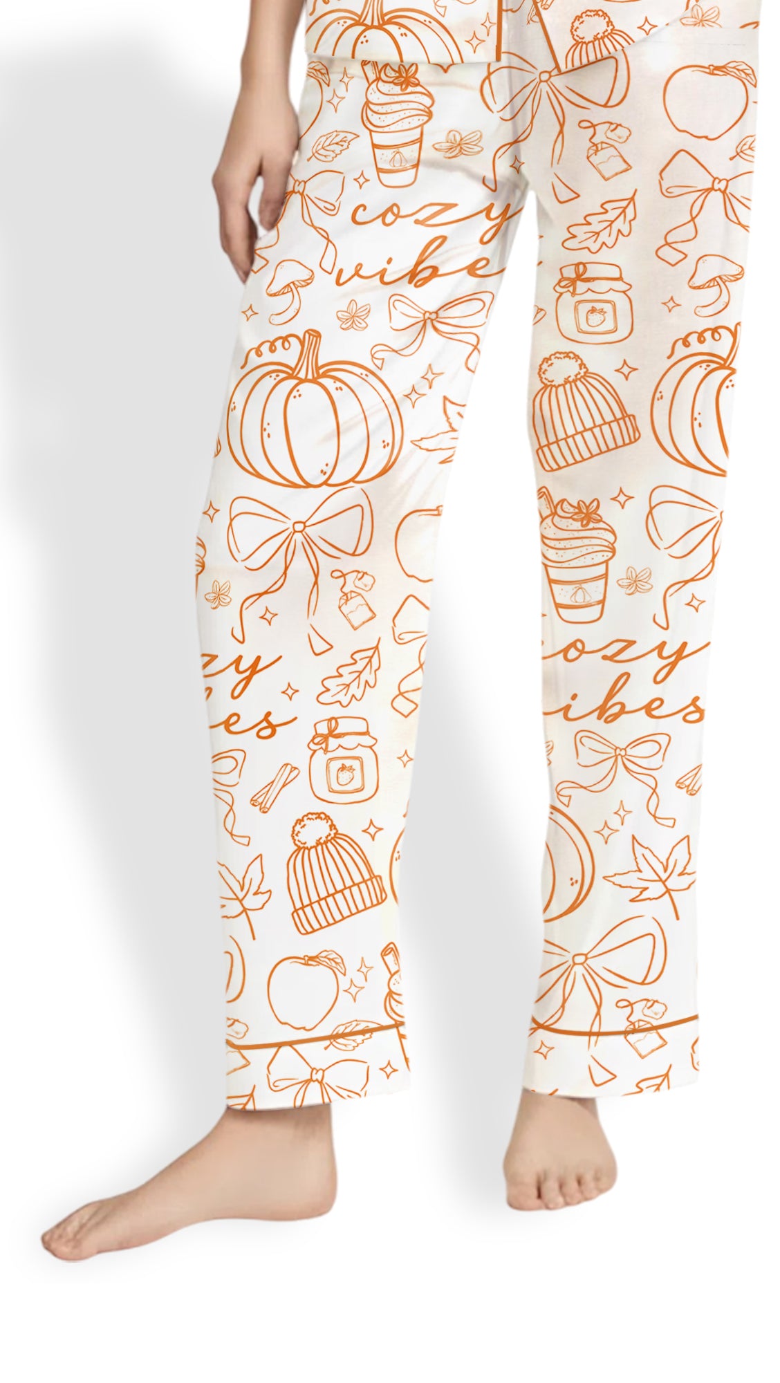 Women’s Coquette Pumpkin Spice Latte Pajama Set – Fall Cozy Satin PJs