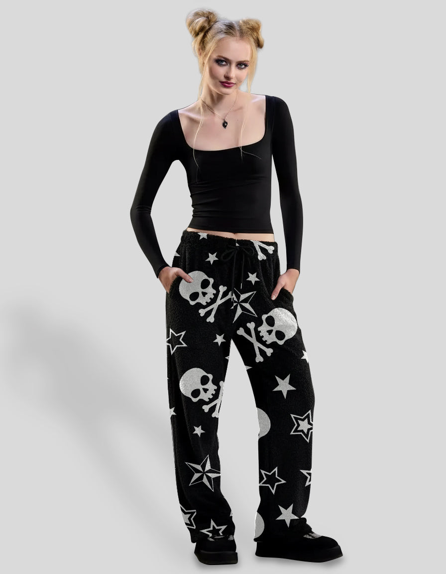 Skull & Crossbones Stars Fuzzy Pajama Pants