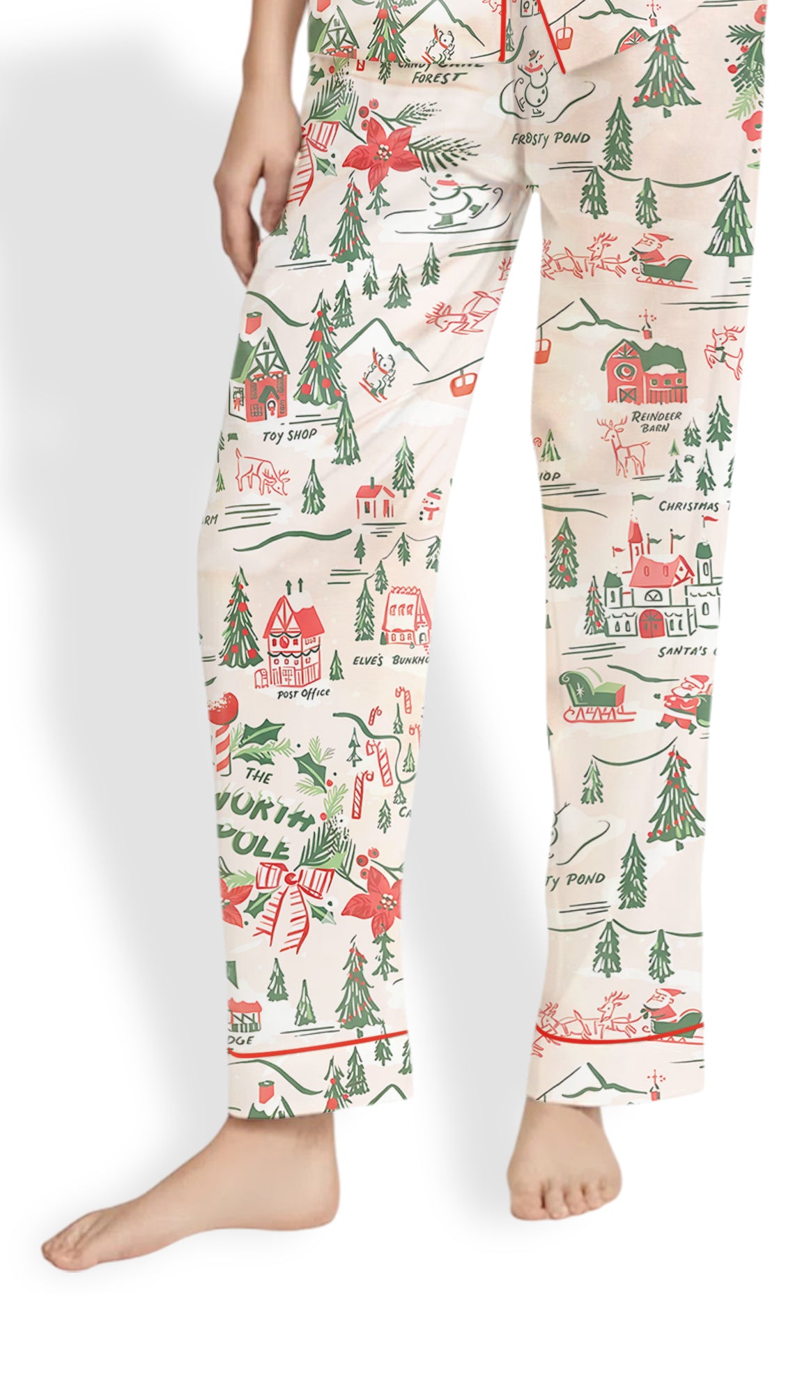 North Pole Village Map Christmas Satin Pajama Set – Retro Holiday PJs