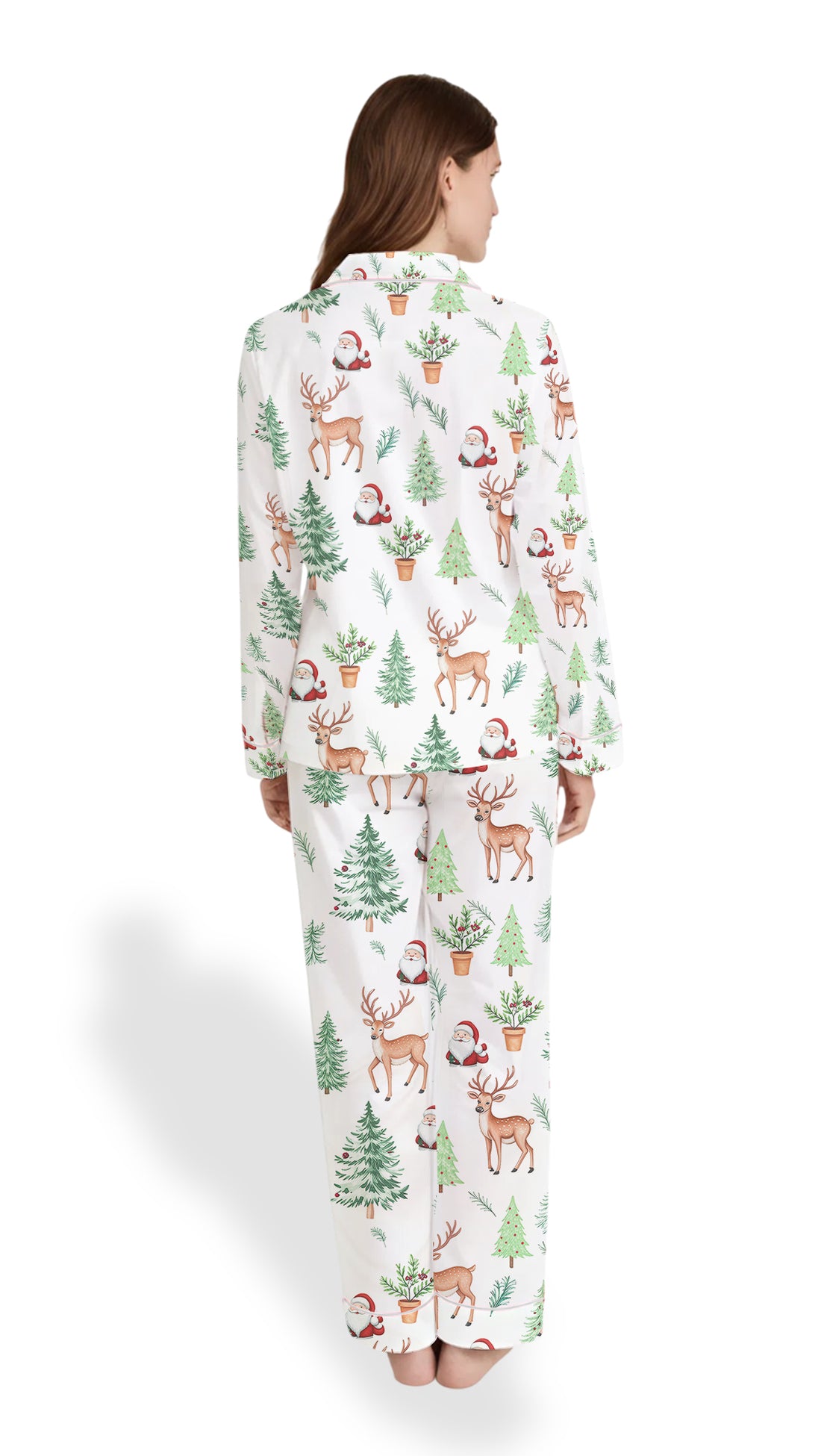 White Christmas Reindeer Santa Women’s Satin Pajama Set