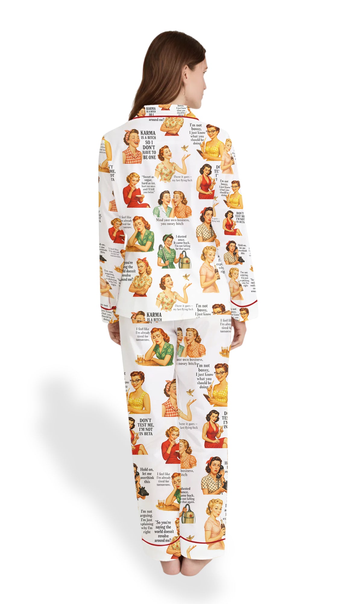 Women’s Retro Housewife Sarcastic Quote Satin Pajama Set