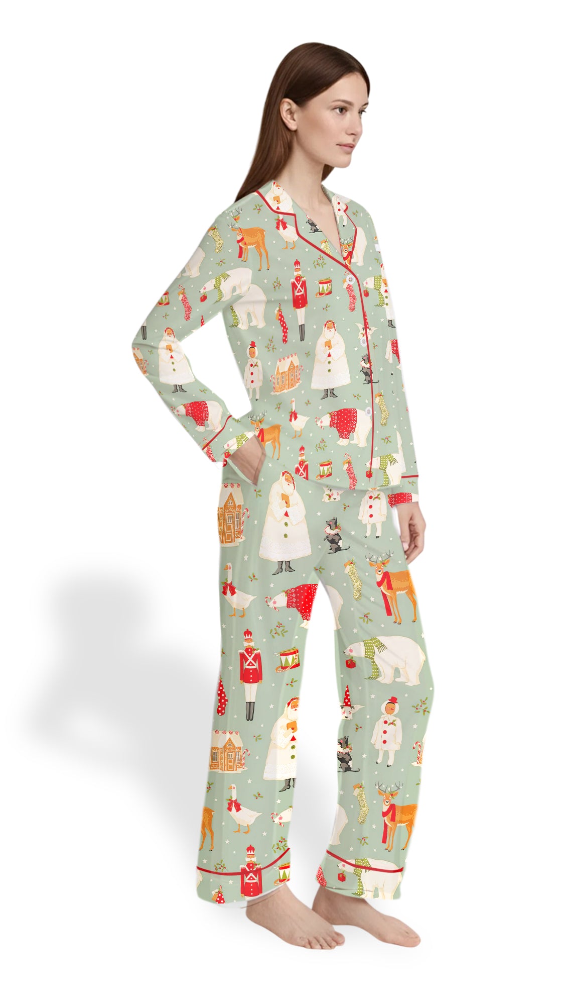 Women’s Christmas Satin Pajama Set – Holiday PJs