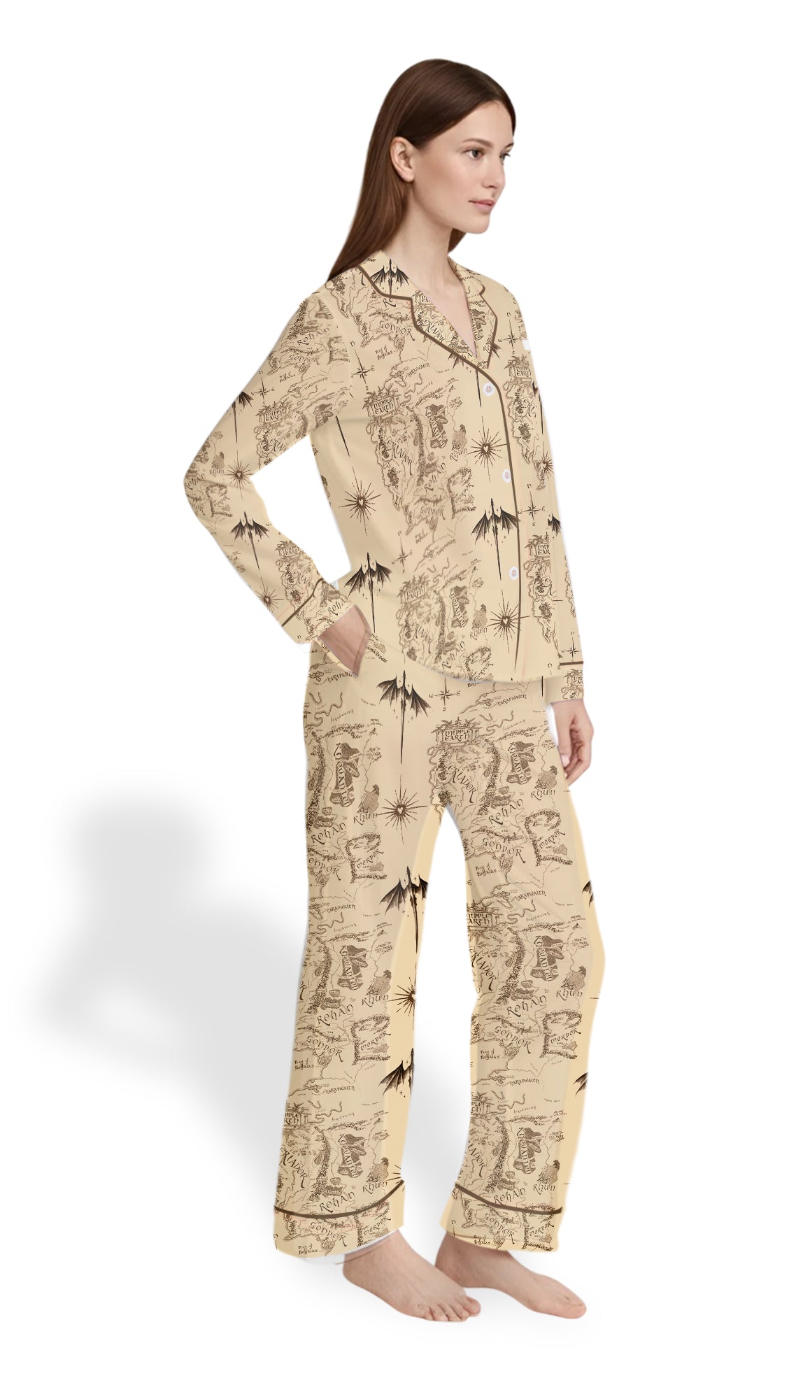 Women’s Lord of the Rings Pajama Set – Middle Earth Map Satin PJs
