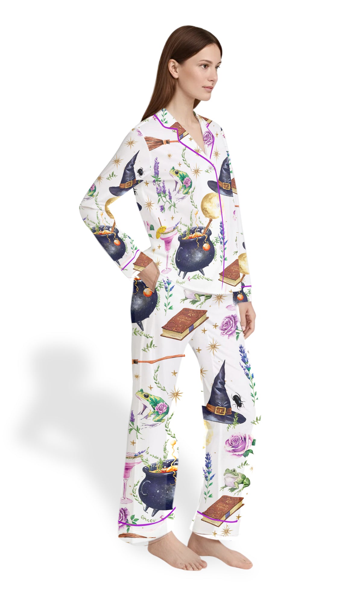 Women’s Halloween Pajama Set – Witchy Spooky Season Satin  PJs