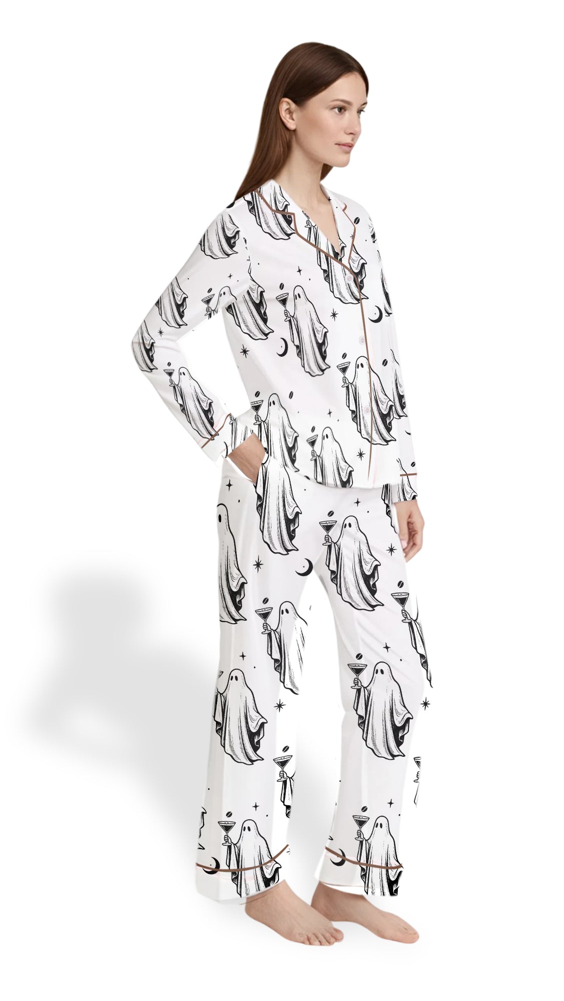 Women’s Halloween Pajama Set – Ghost Cocktail Espresso Martini  PJs