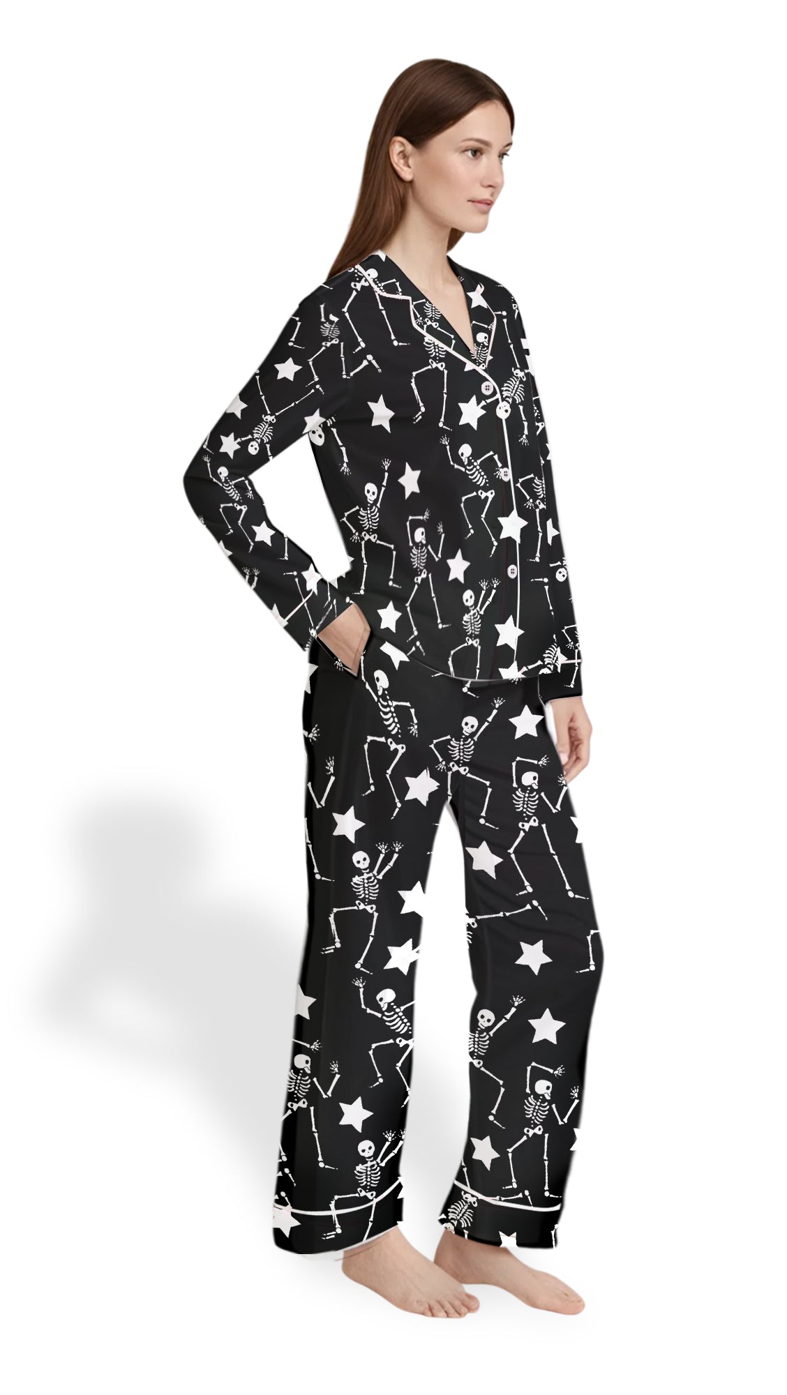 Women’s Satin Pajamas – Halloween Dancing Skeleton Set