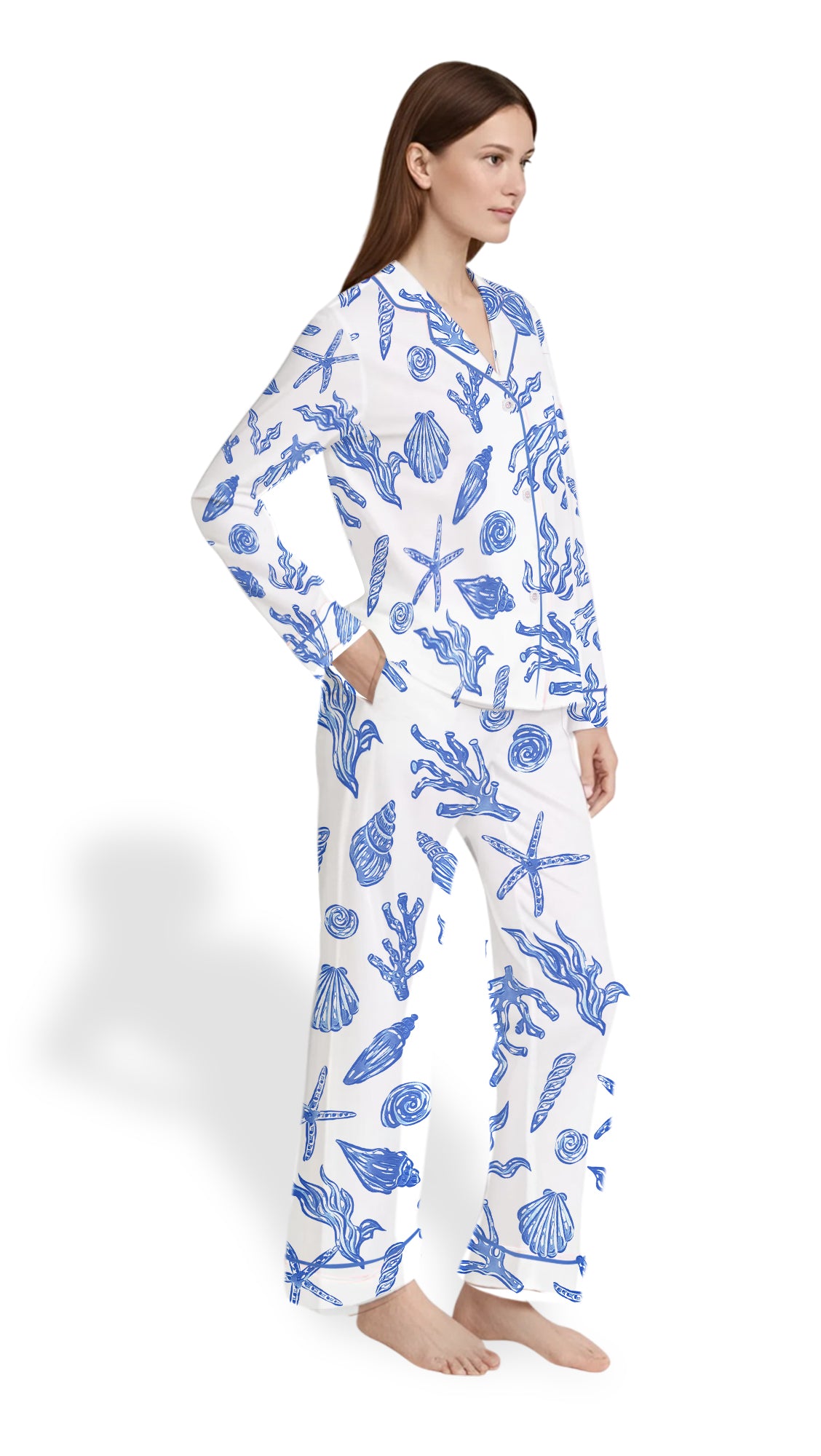 Women’s Summer Beach Pajama Set – Coastal Life Satin Sleepwear