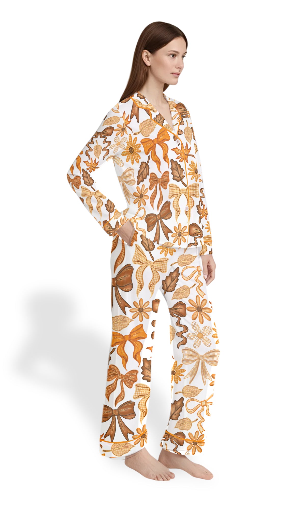 Coquette Bows Pajama Set – Women’s Fall Satin Autumn Sleepwear