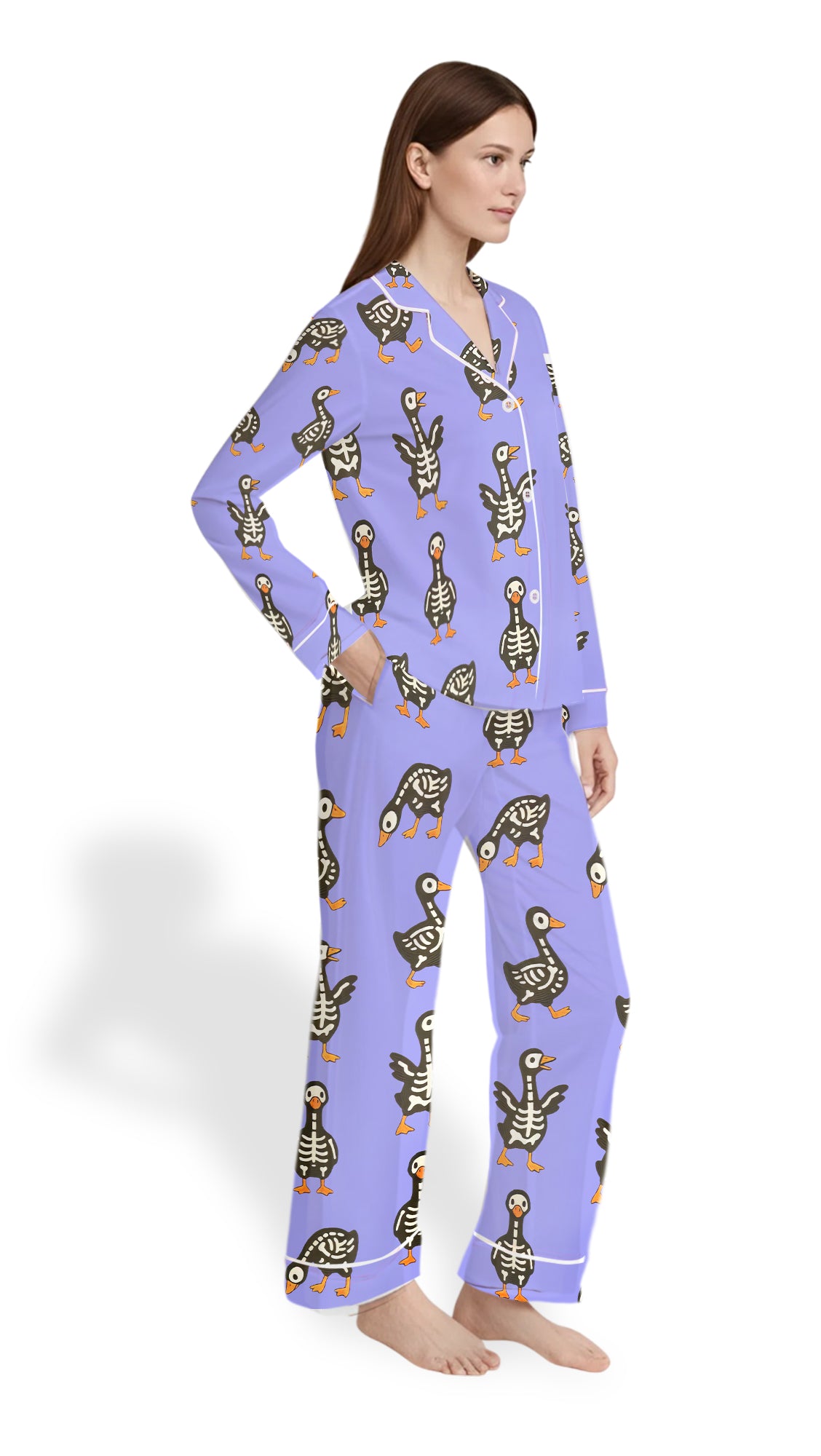 Women’s Skull Duck Pajama Set – Halloween Skull Goose Satin PJs