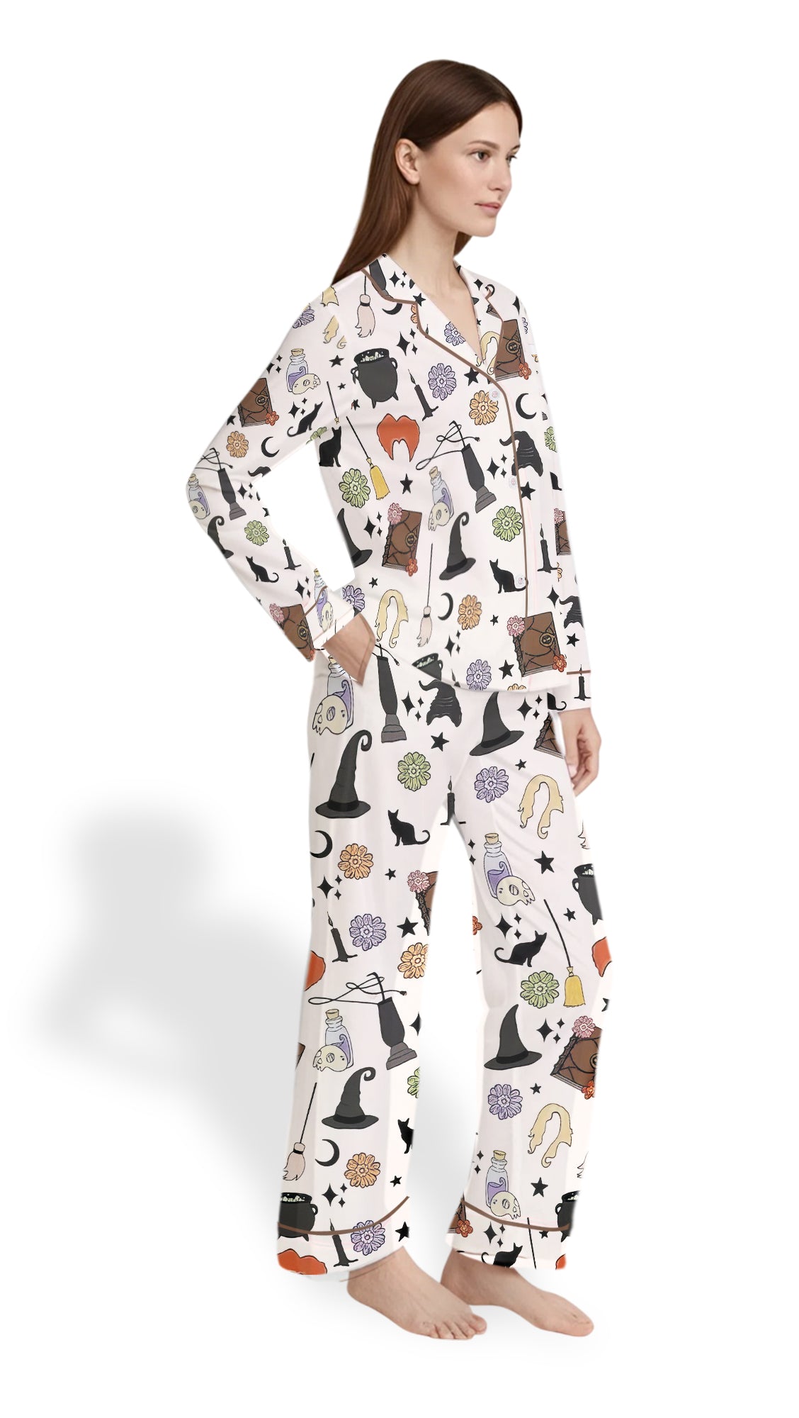 Women’s Halloween Witches & Black Cat Satin Pajama Set