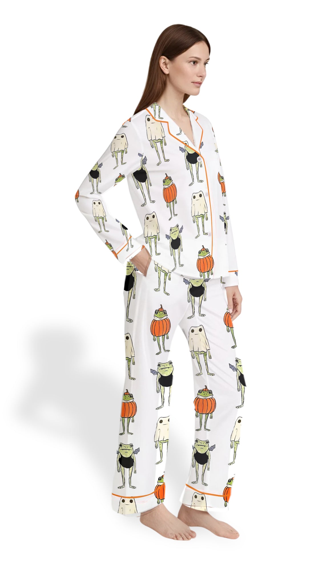 Halloween Frog Satin Pajama Set – Spooky Cute Pumpkin PJs