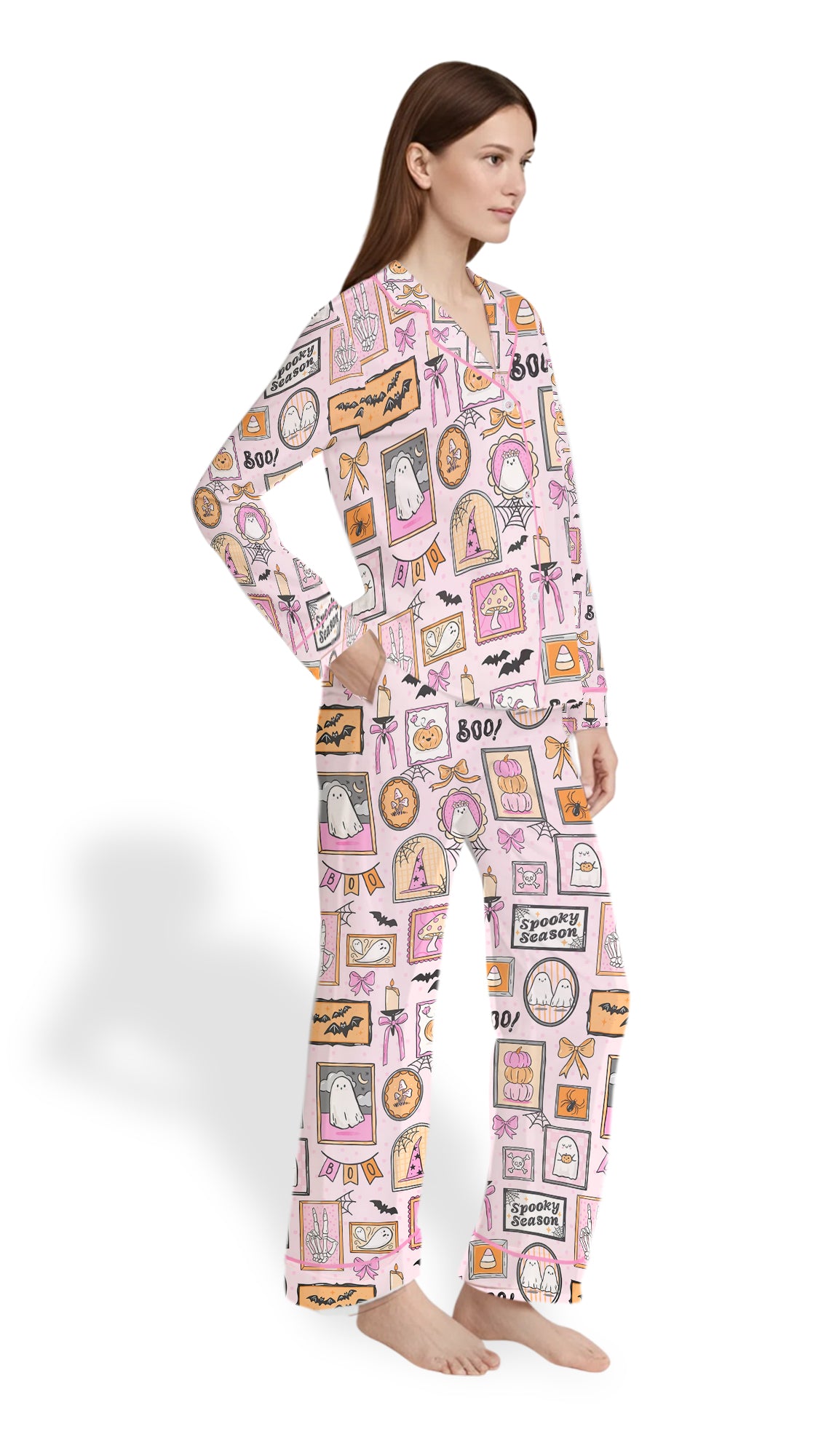 Spooky Ghost Frames Halloween Satin Pajama Set