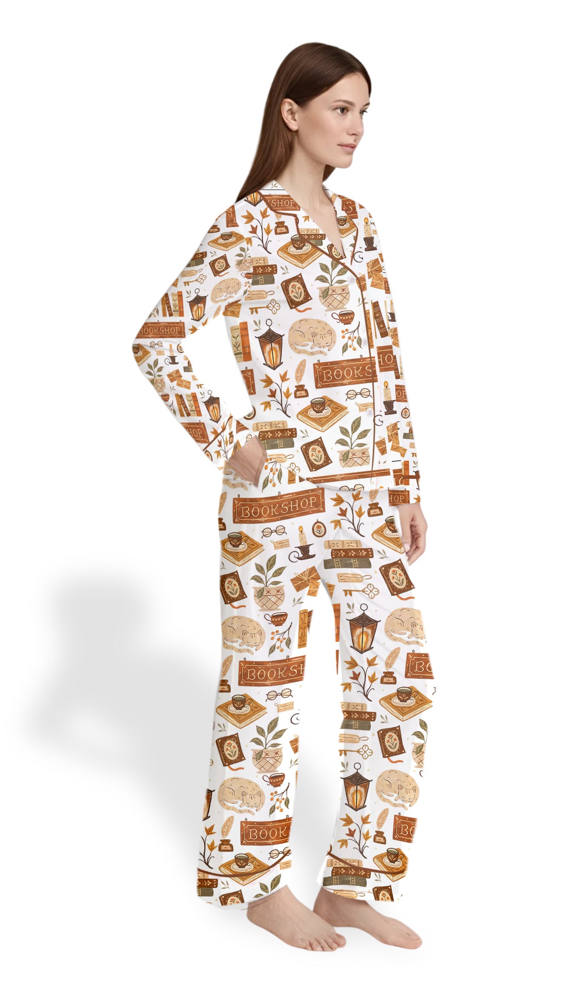 Bookish Love Autumn Satin Pajama Set – Women’s Cozy Long Sleeve PJs