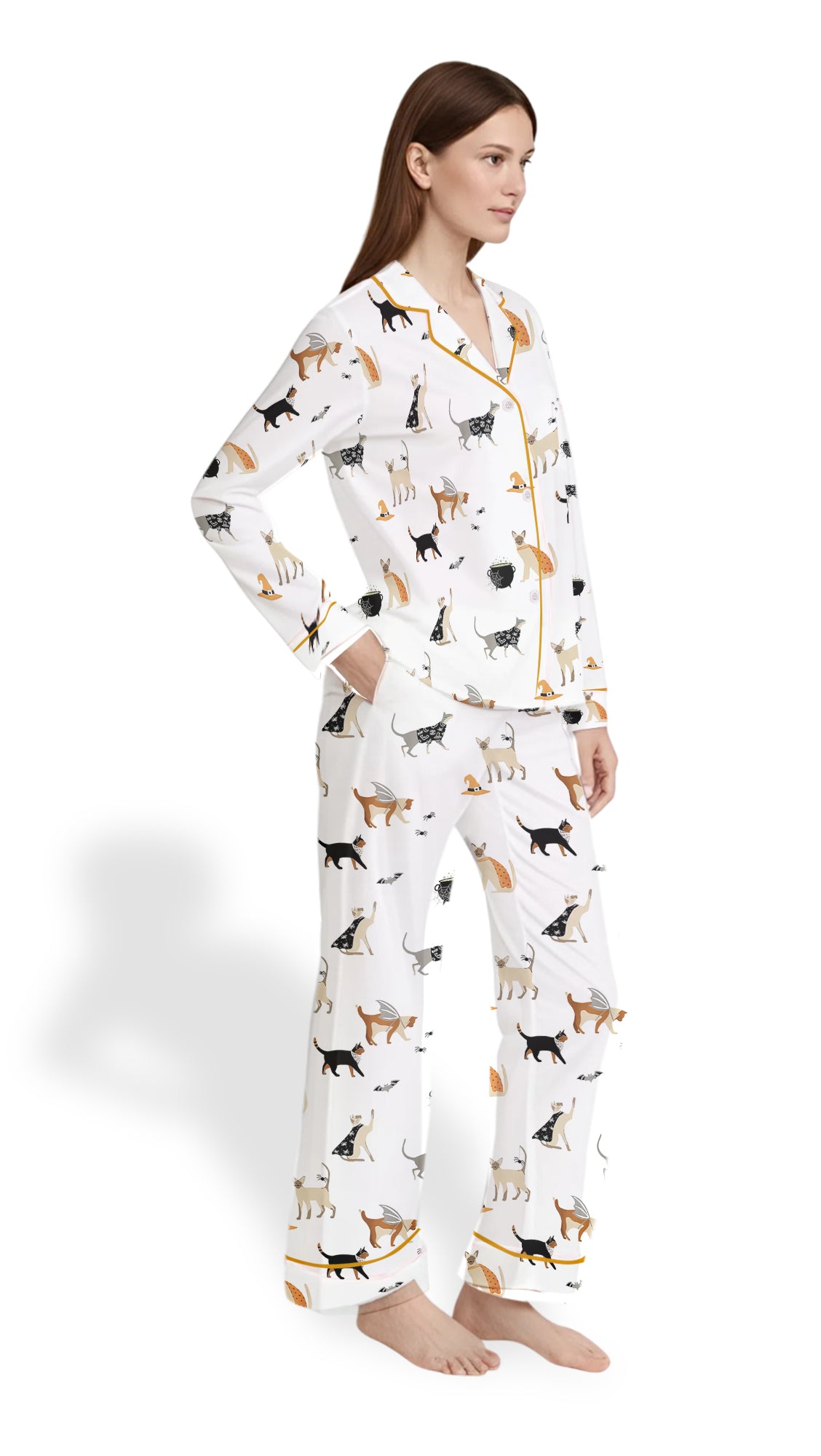 Women’s Halloween Cat Party Satin Pajama Set