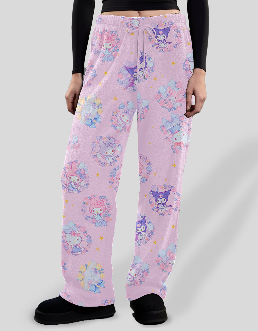 Cat Kitty And Friends Floral Wreath Pajama Pants