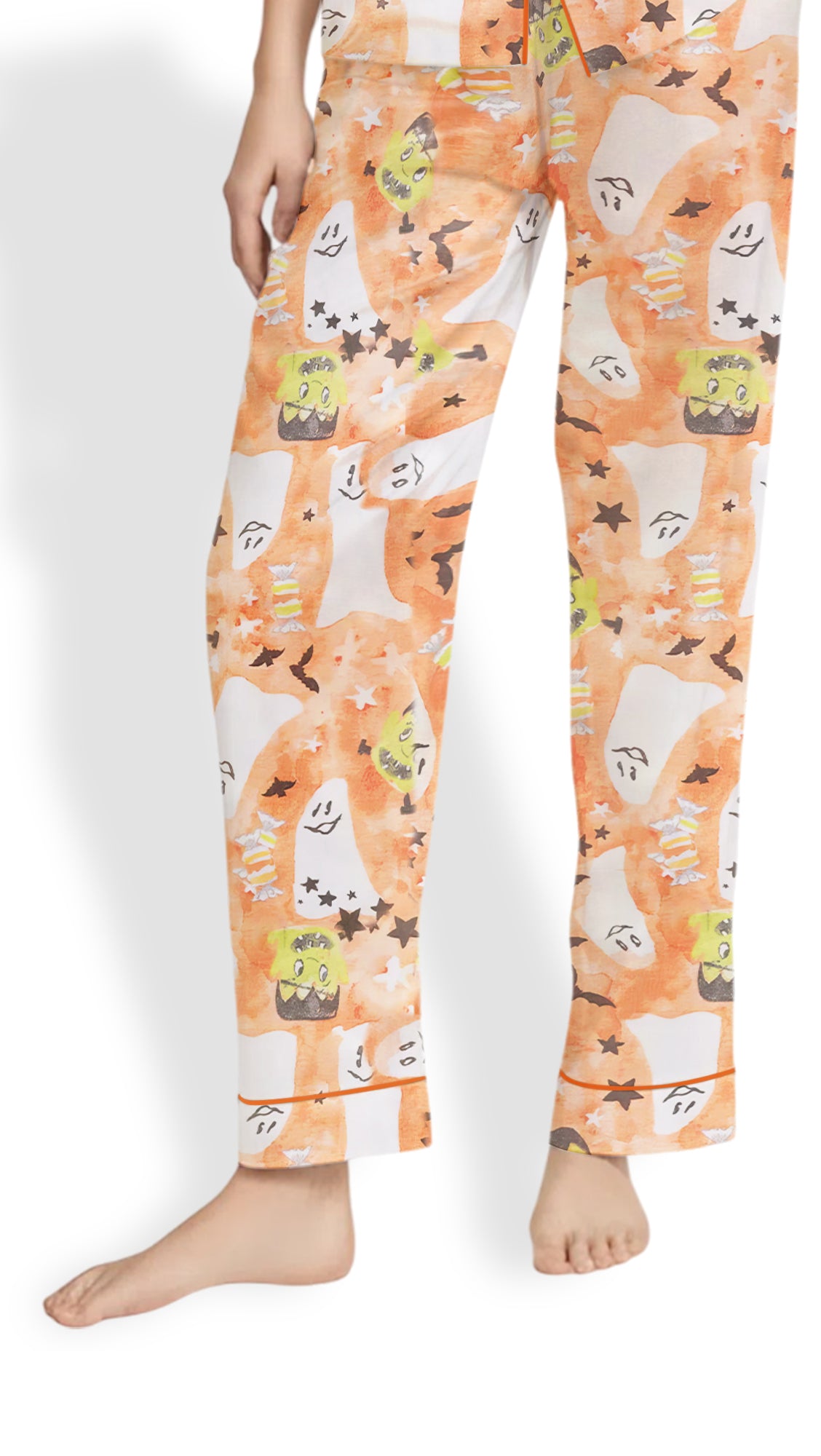 Starry Ghost Spooky Halloween Cute Ghost Aesthetics Pastel Halloween Print Satin Pajama Set