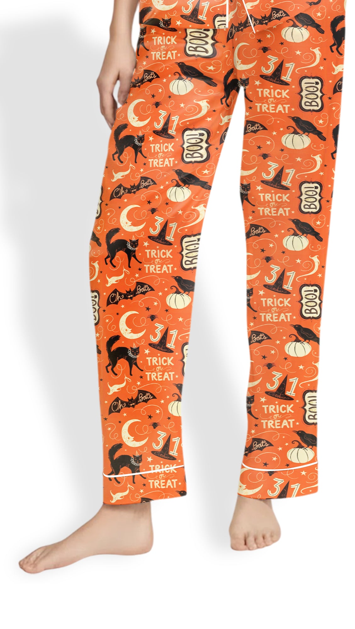 Halloween Vintage Halloween Trick Or Treat Boo Black Cat Pumpkin Bat Pajama Set