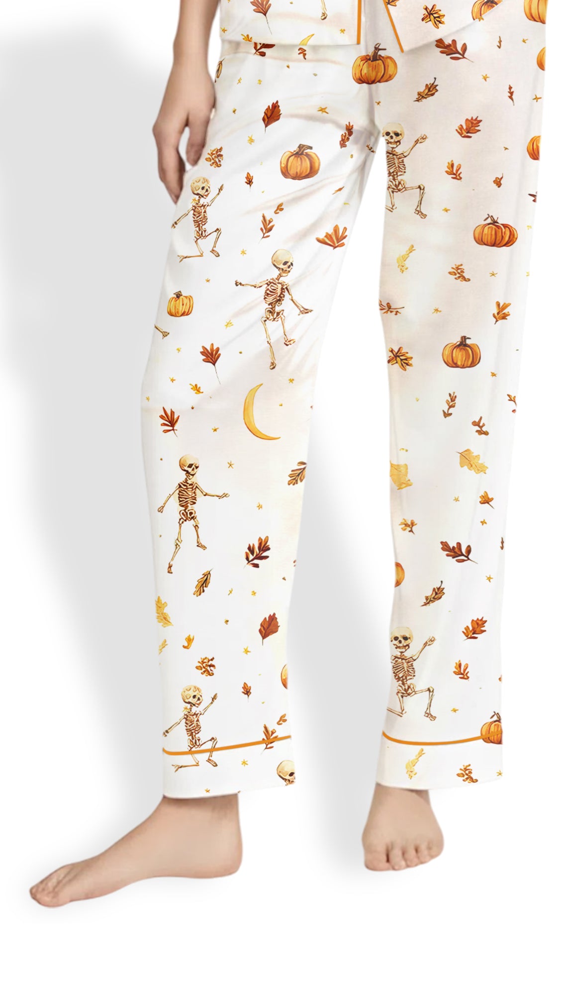 Dancing Skeleton Satin Pajama Set – Boho Fall Halloween PJs