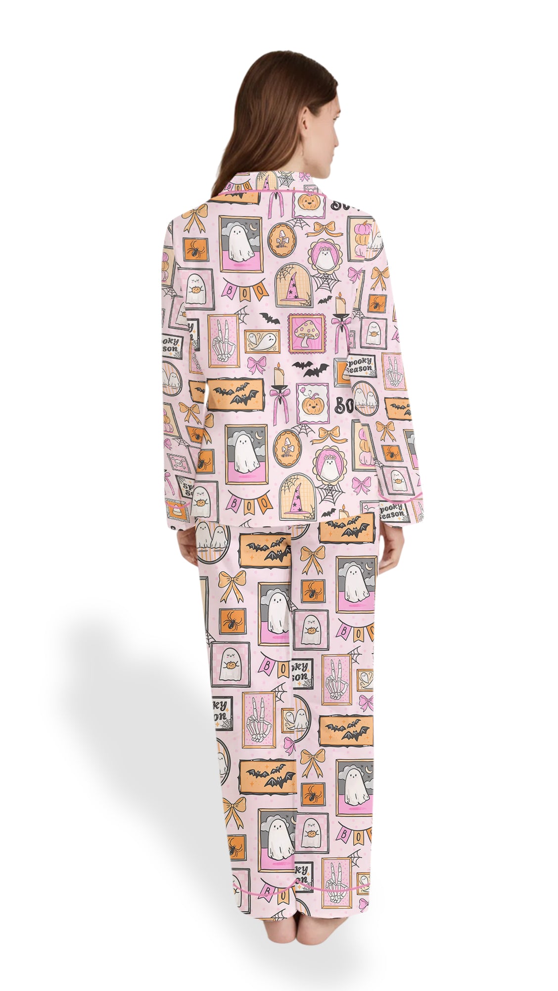 Spooky Ghost Frames Halloween Satin Pajama Set