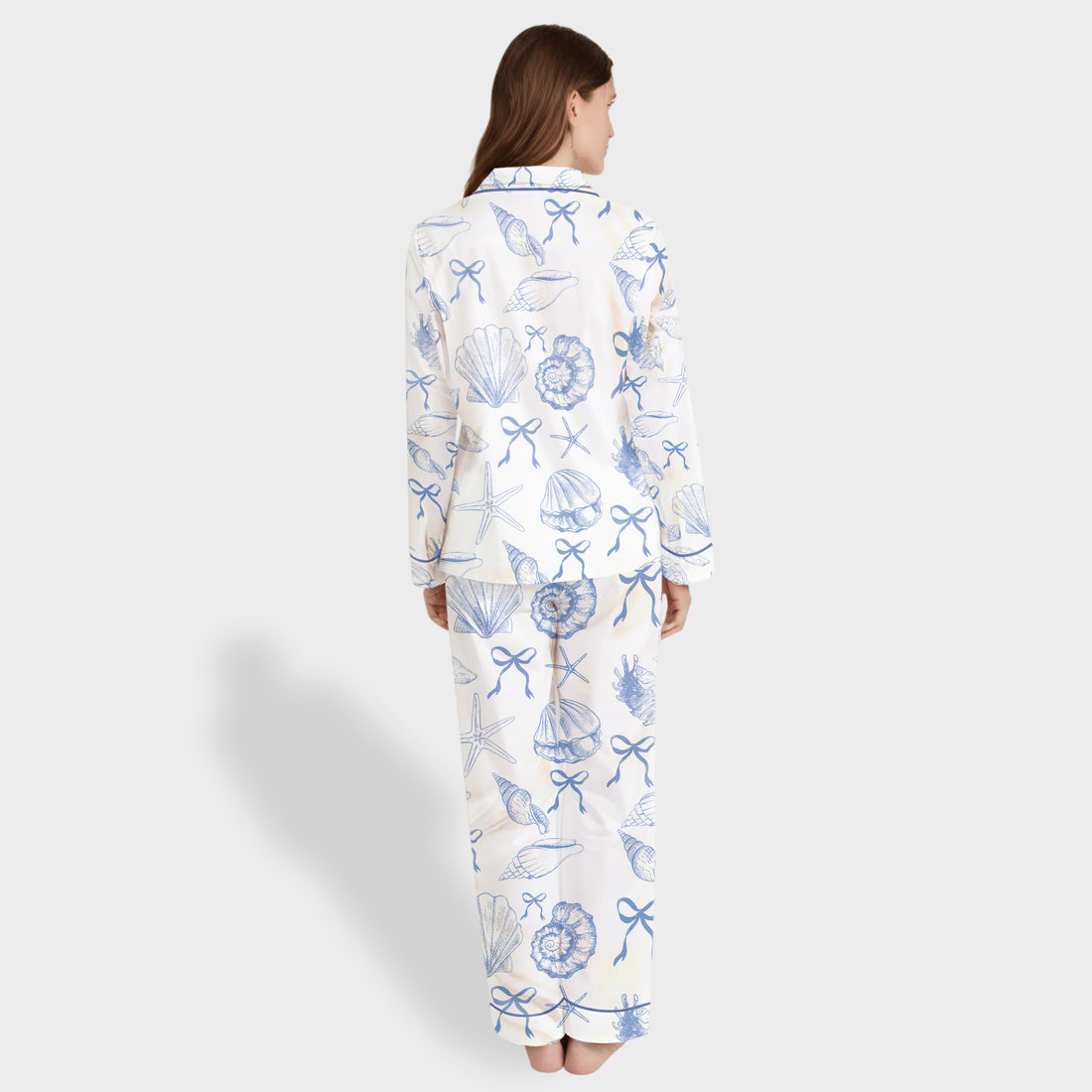 Coquette Seashell Coastal Satin Pajama Set – Women’s Beachy Summer Short Sleeve PJs