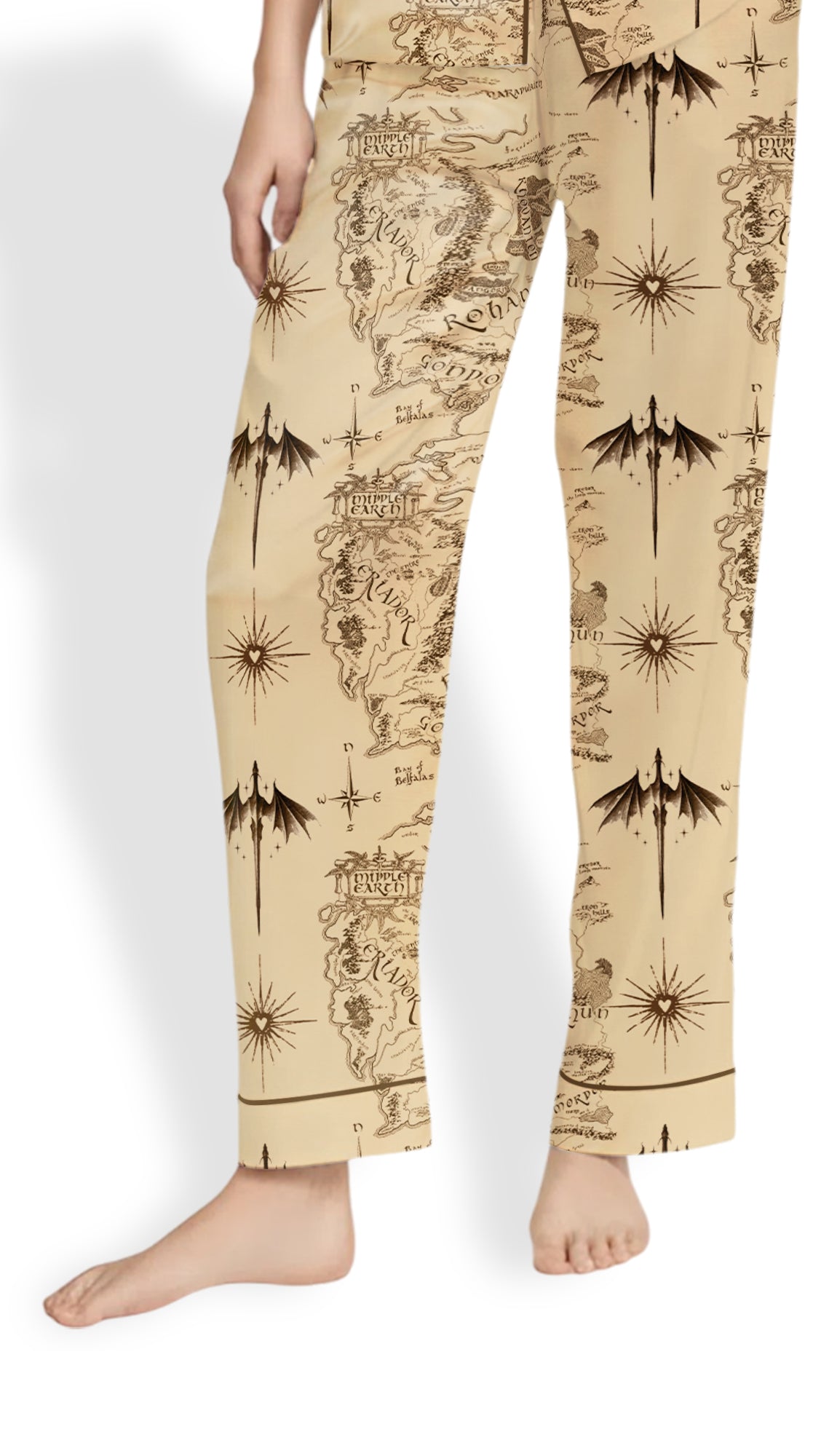 Women’s Lord of the Rings Pajama Set – Middle Earth Map Satin PJs